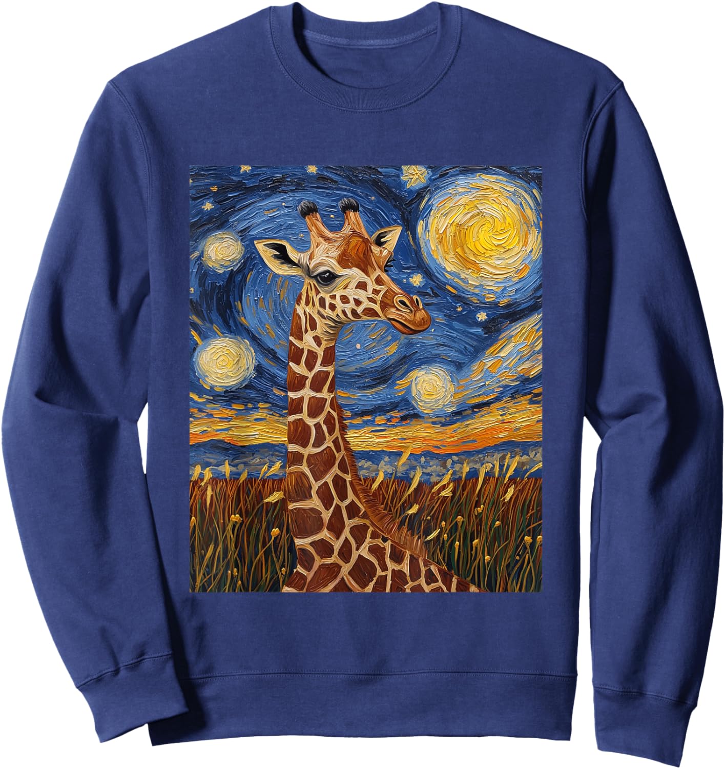 Cute Giraffe Africa - Van Gogh Style - Starry Night Sweatshirt - Sweatshirt | Navy