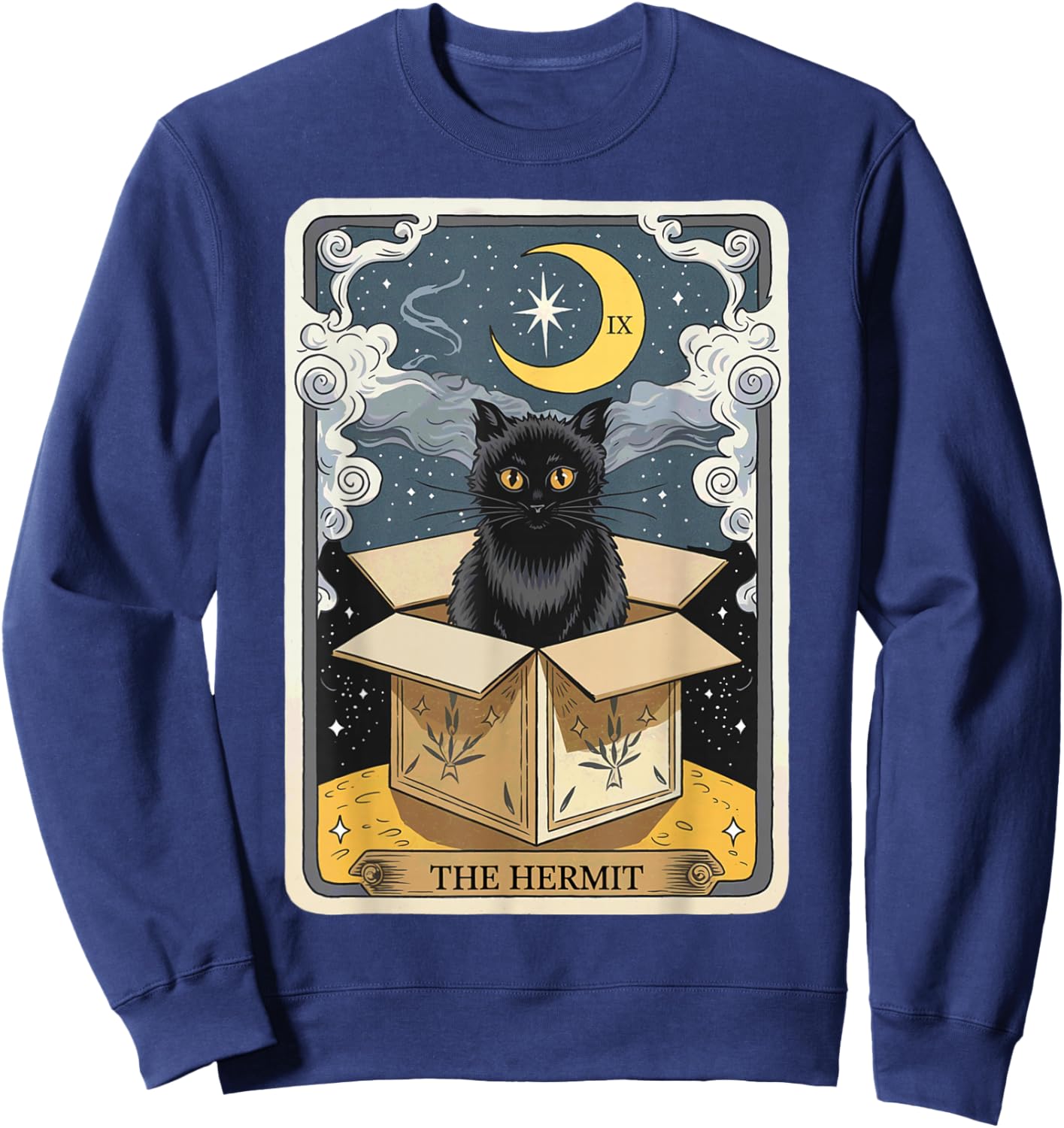 The Hermit Tarot Card Cat In Box Mystic Funny Cat Esoteric Sweatshirt - Sweatshirt | Navy