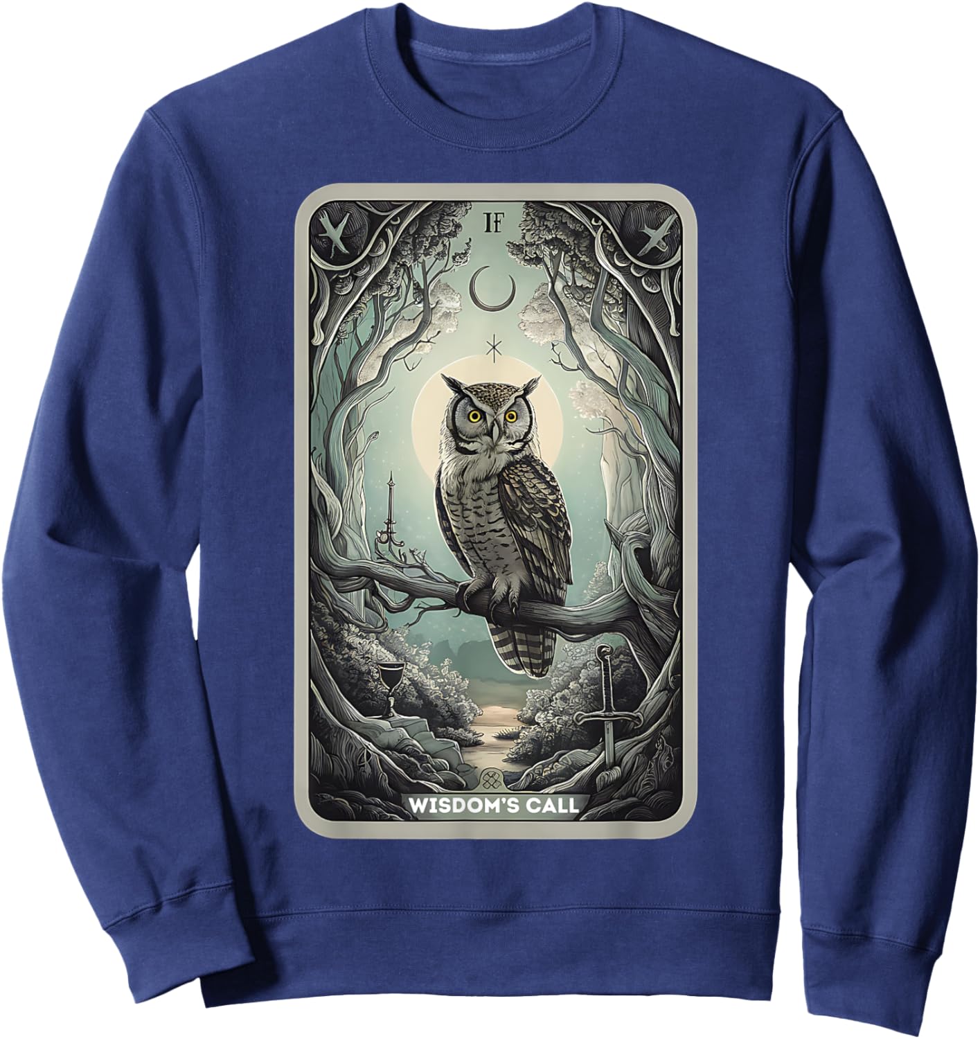 Tarot Card "Wisdom Call" Owls Lover Mystical Owl Tarot Card Sweatshirt - Sweatshirt | Navy