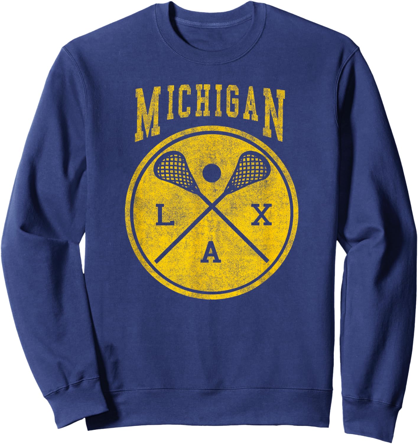 Michigan Lacrosse Vintage LAX Vintage Michigan Lacrosse Distressed LAX Sweatshirt - Sweatshirt | Navy