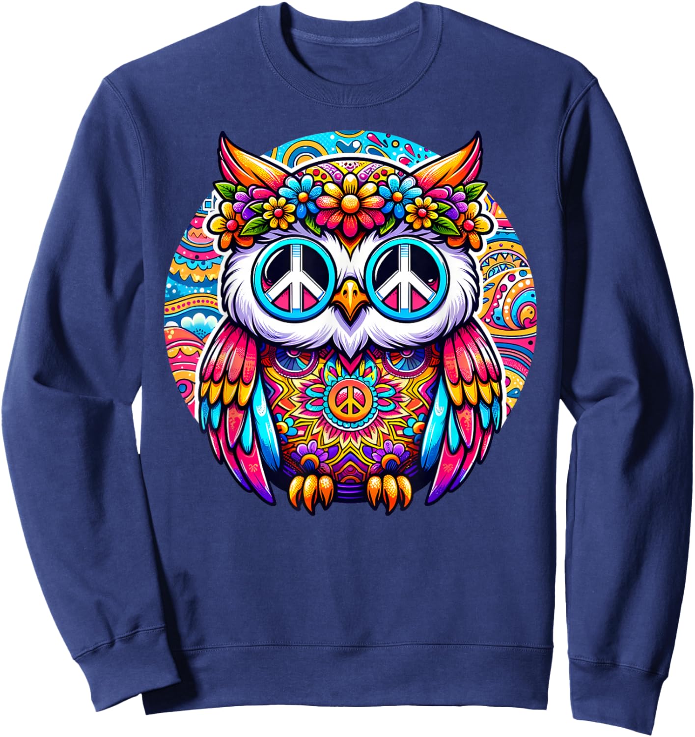 Psychedelic Peace Owl Love Colorful Harmony Unity Positivity Sweatshirt - Sweatshirt | Navy