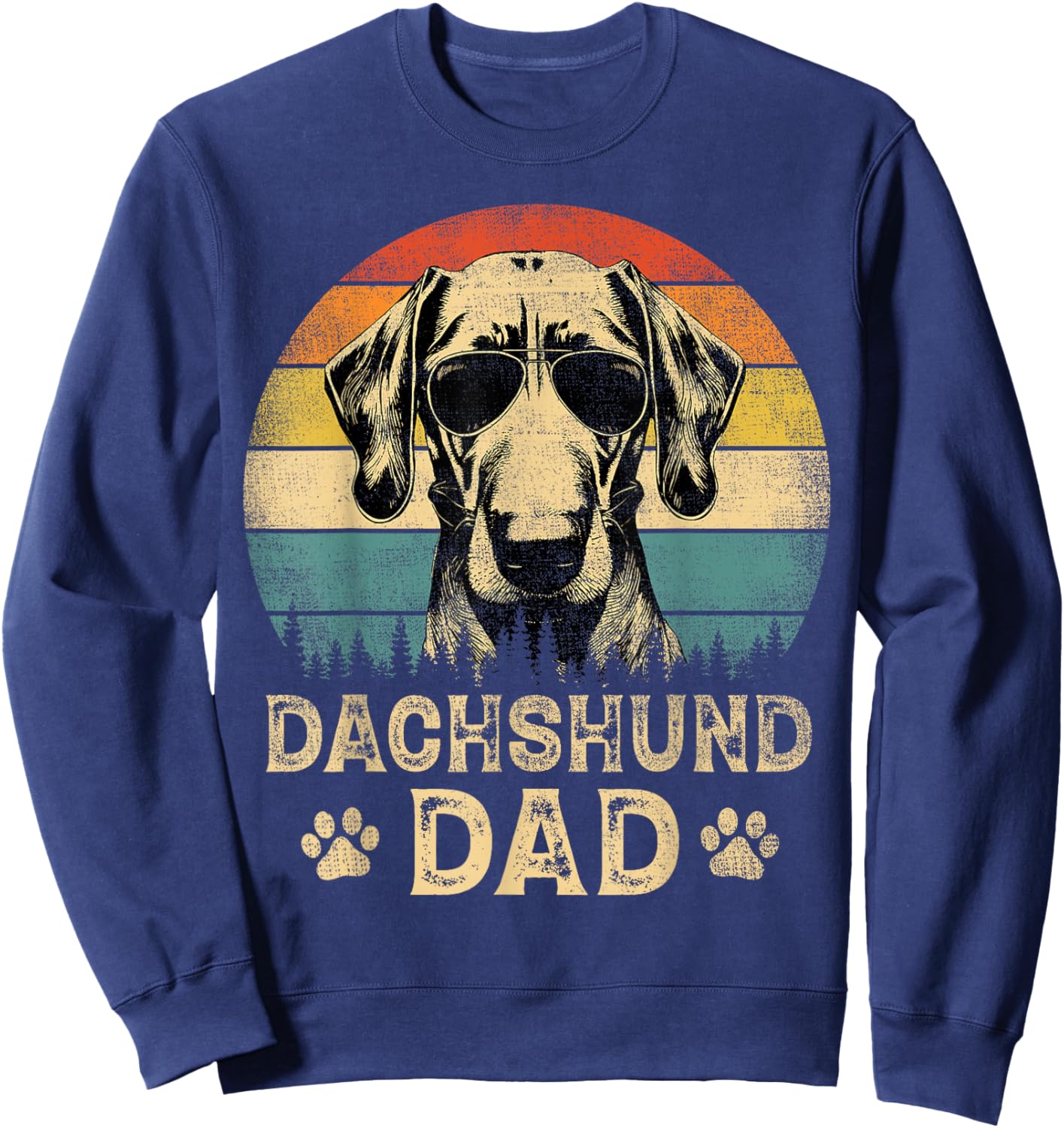 Vintage Dachshund Dad Dog Lovers Father's Day Men Women Sweatshirt - Sweatshirt | Navy