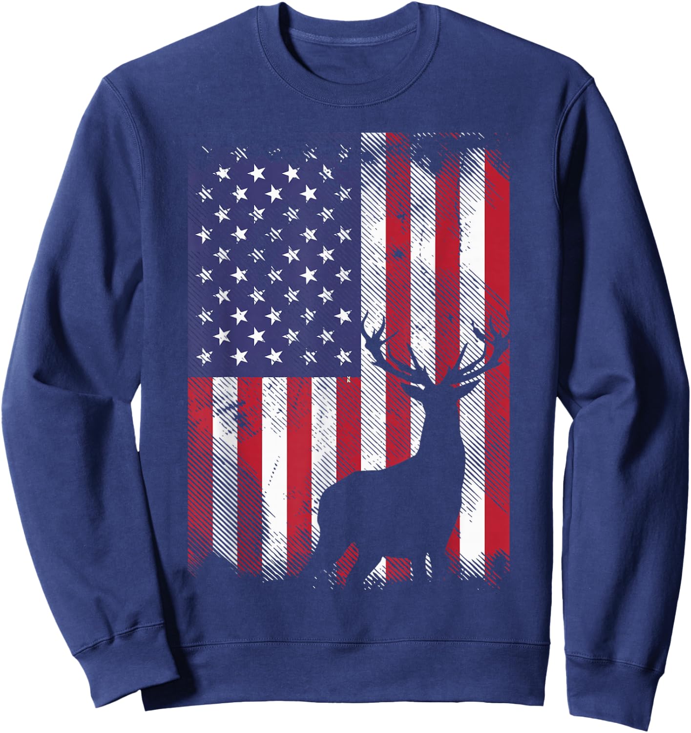 American Flag Deer Elk Hunting USA Patriotic Hunter Gift Sweatshirt - Sweatshirt | Navy