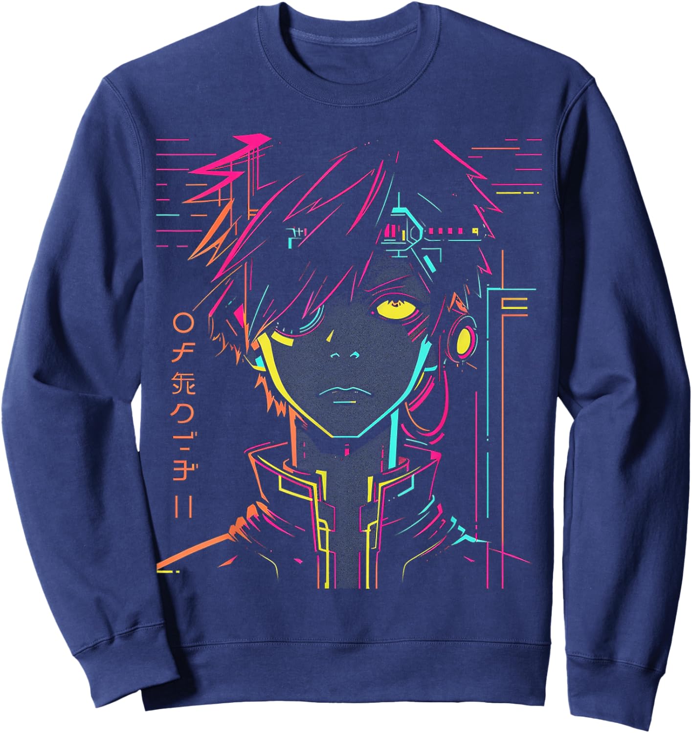 Anime Manga Motif Colorful Illustration Anime Sweatshirt - Sweatshirt | Navy