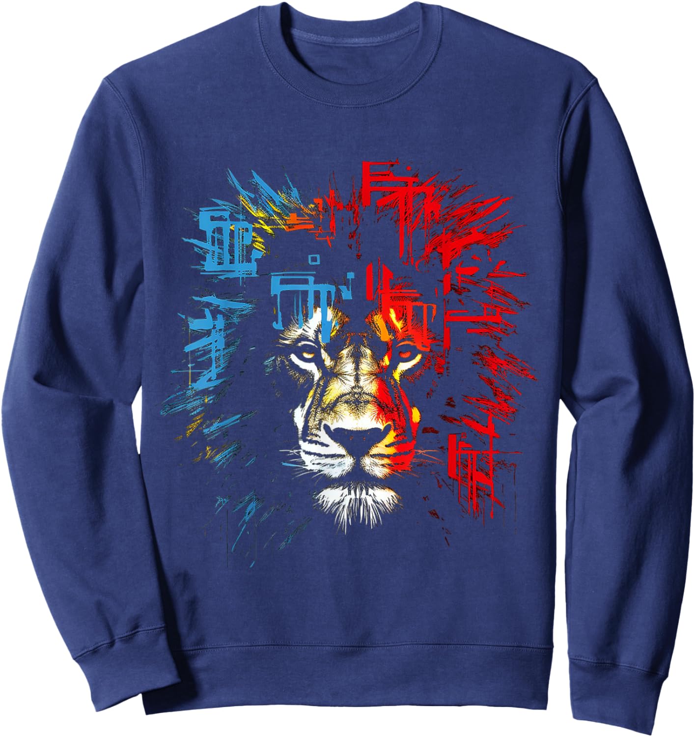 Lion Drawing Abstract Animal Lover Graphic Lion Sweatshirt - Sweatshirt | Navy
