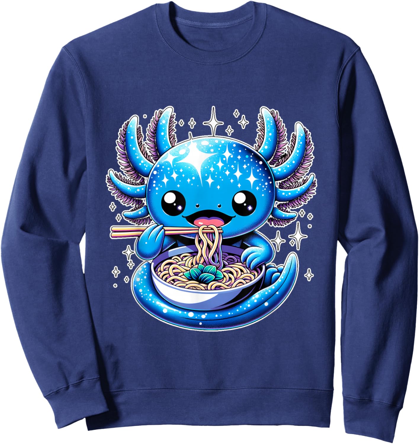 Kawaii Axolotl Eating Ramen Noodles Anime Sweatshirt - Sweatshirt | Navy