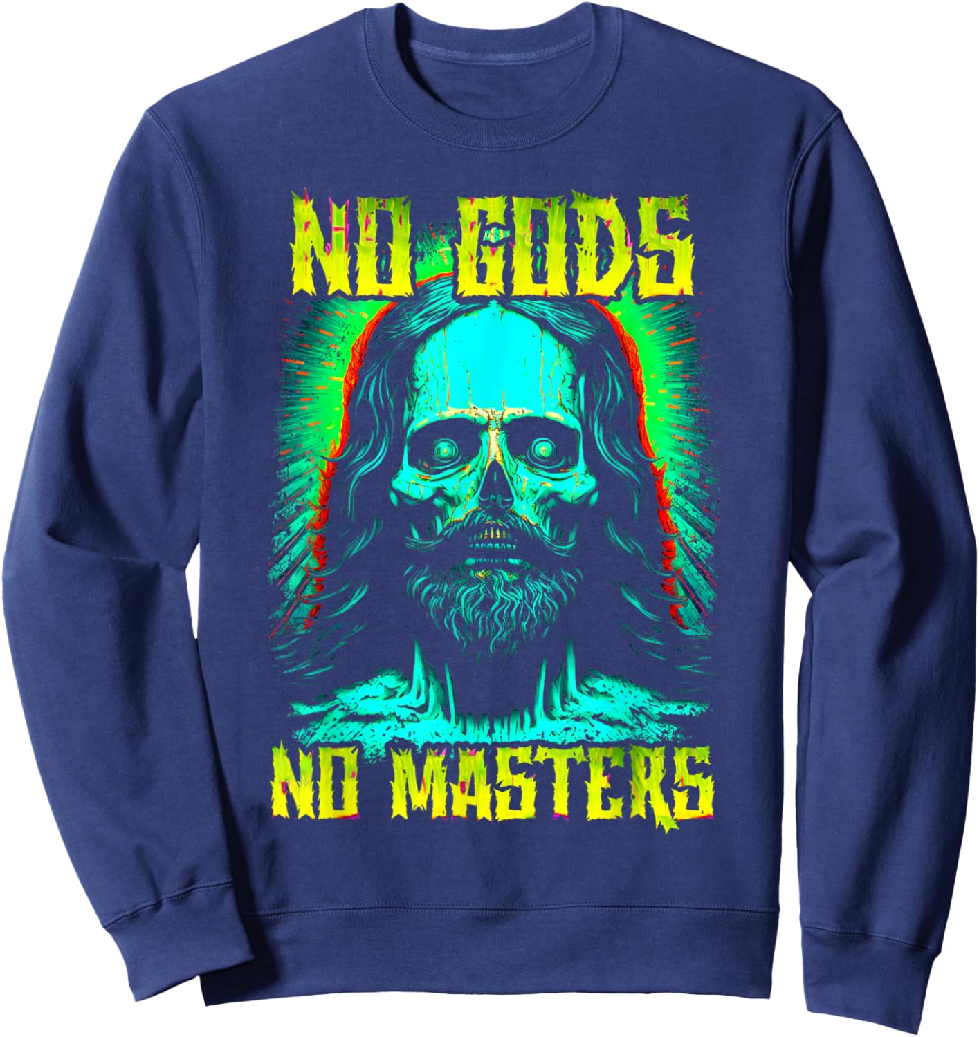 No Gods, No Masters Zombie Jesus Punk Goth Grunge Atheist Sweatshirt - Sweatshirt | Navy