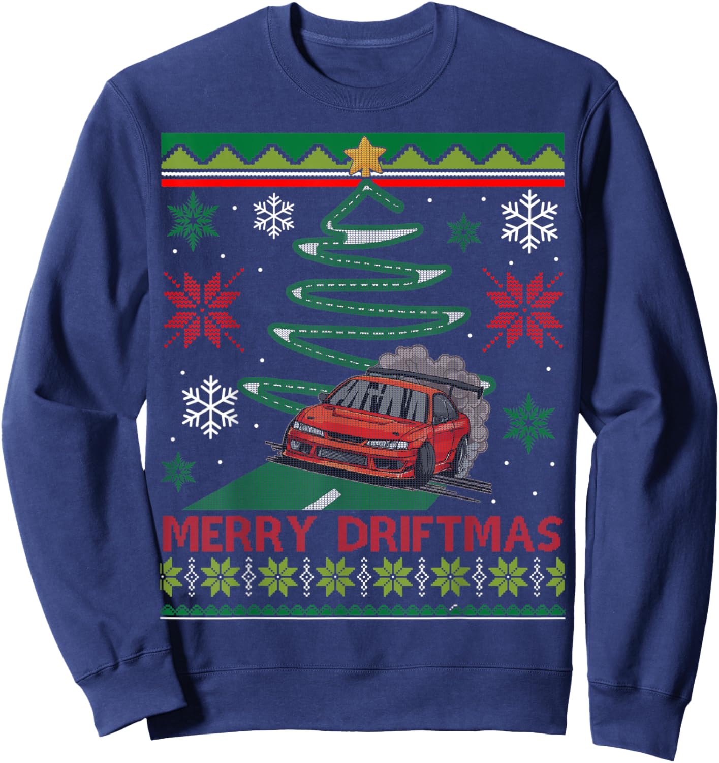 Merry Driftmas Street Racing Christmas Drifting Car Tree Sweatshirt - Sweatshirt | Navy