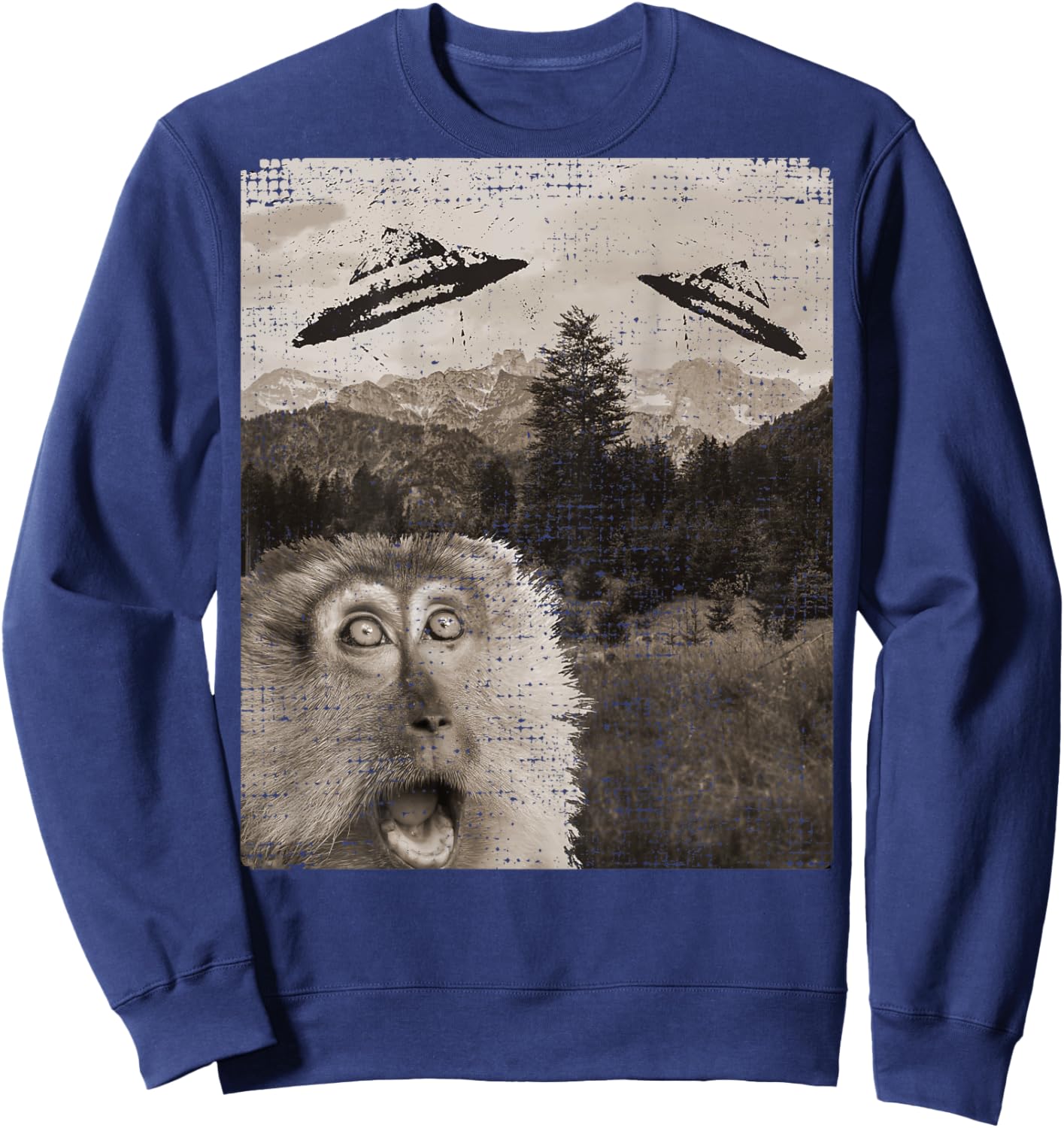 Monkey Ape Space UFO Incoming UFO Landing Funny UFO Sweatshirt - Sweatshirt | Navy