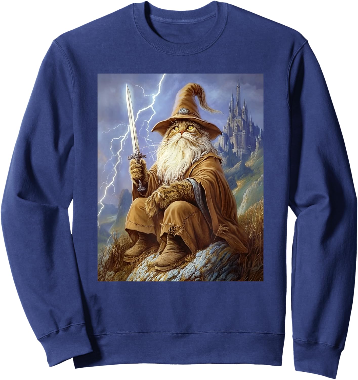 Dark Fantasy Feline Sorcerer Wizard Cat Women Sweatshirt - Sweatshirt | Navy