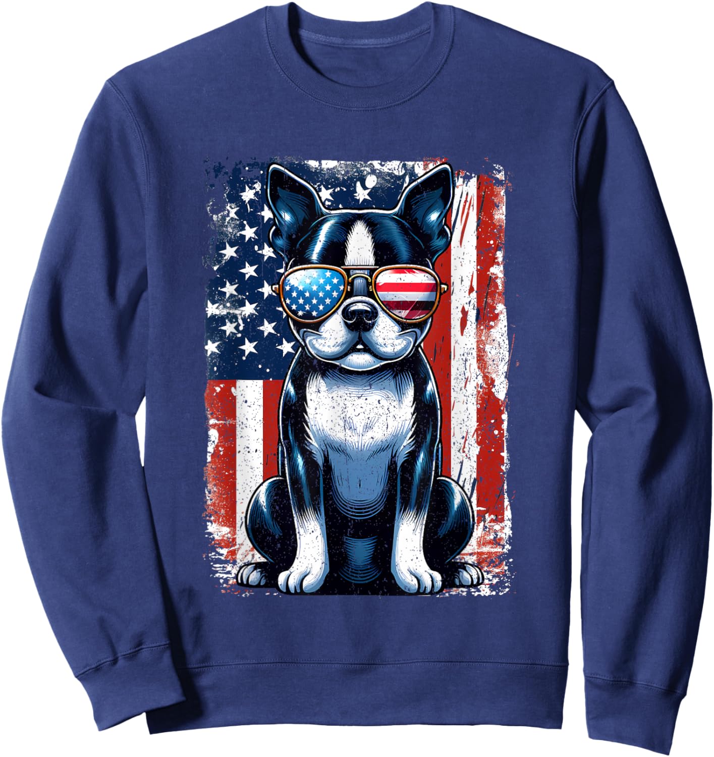 Vintage Boston Terrier Dog American USA US Flag Pets Lovers Women Girls Kids Sweatshirt - Sweatshirt | Navy