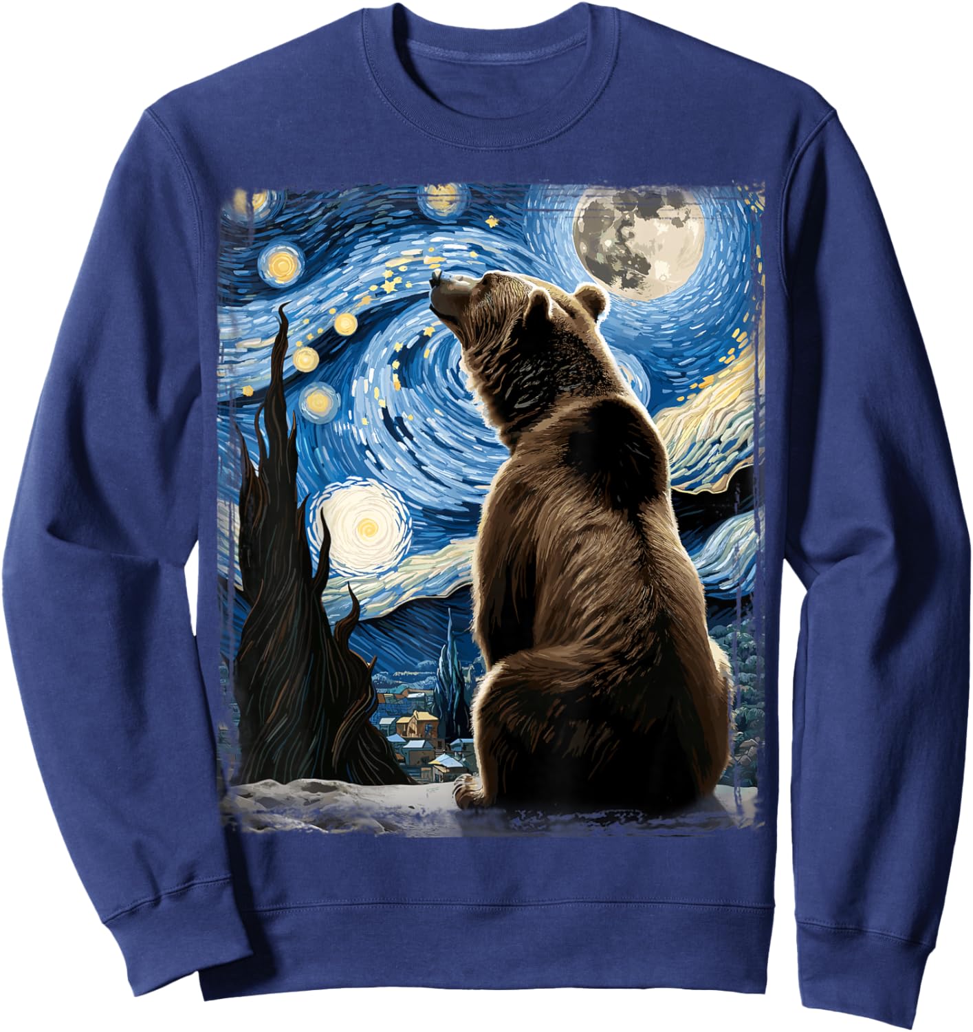Artistic Bear Shirt Van Gogh Style Starry Night Grizzly Bear Sweatshirt - Sweatshirt | Navy