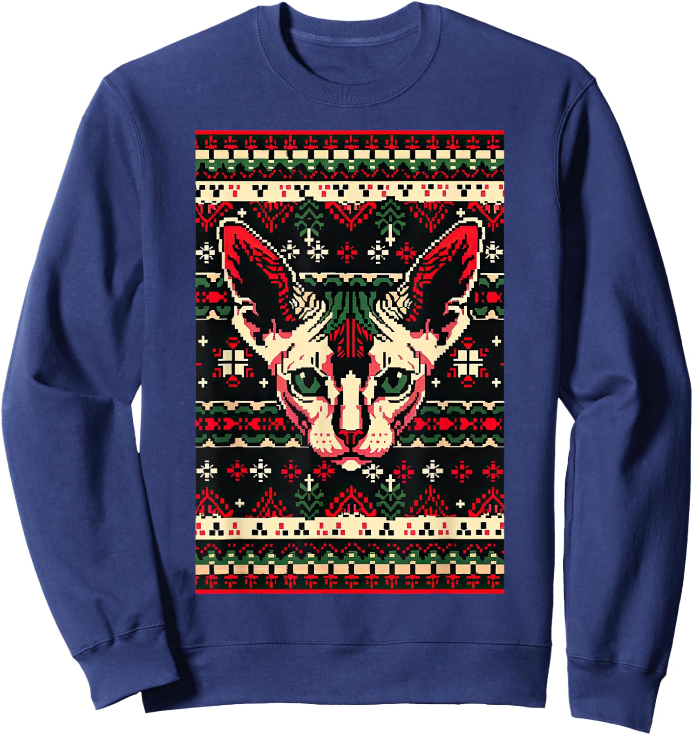 Christmas Ugly Sweater Sphynx Cat Funny Xmas Sweatshirt - Sweatshirt | Navy