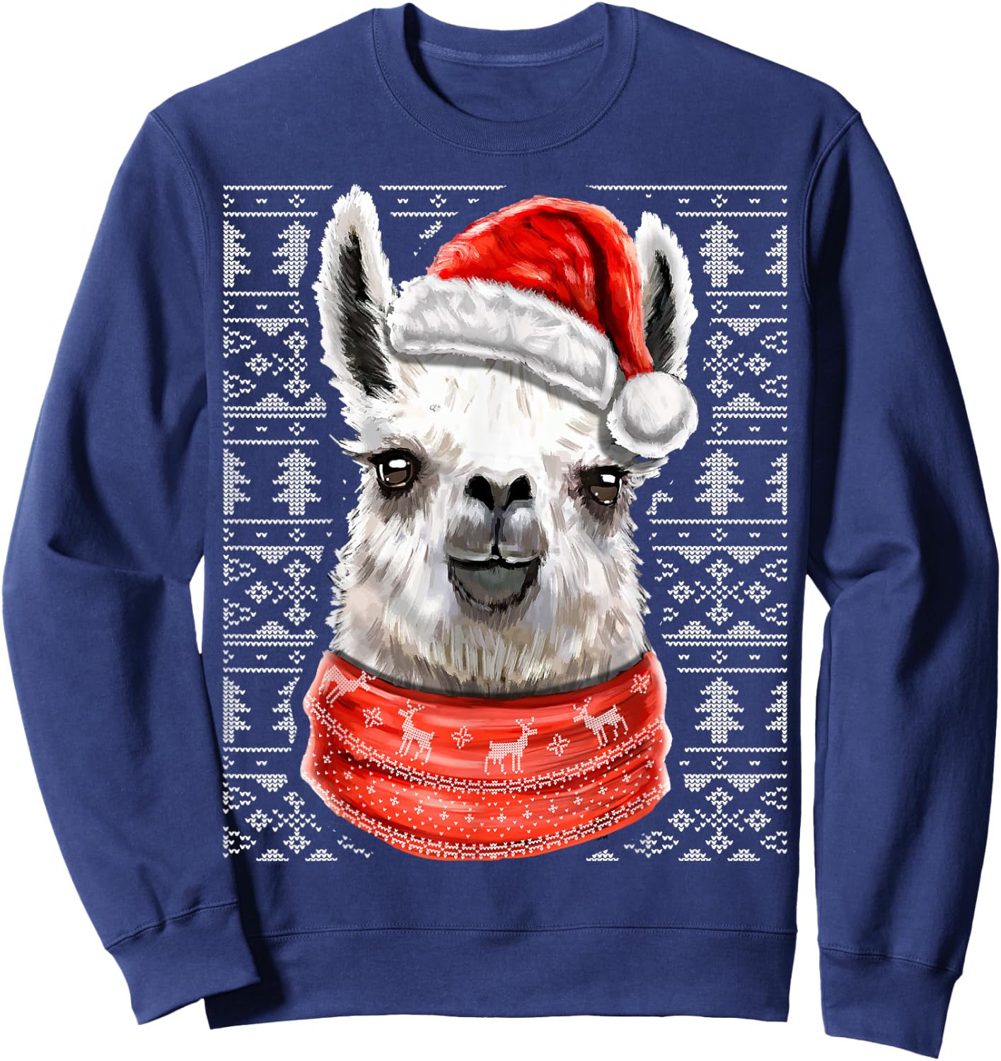 Ugly Christmas Llama Santa Costume Llama Christmas Gift Sweatshirt - Sweatshirt | Navy