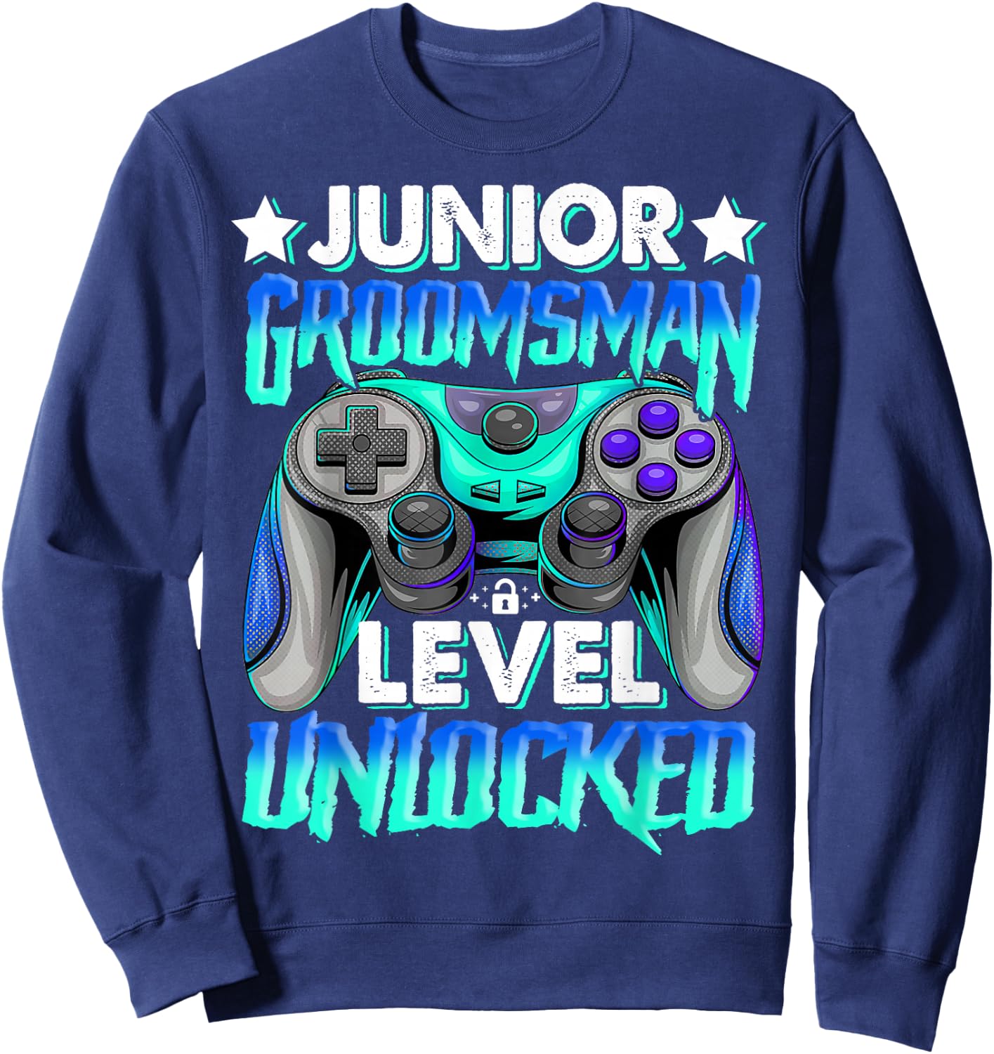 Gamer Junior Groomsman Level Unlocked Video Gaming Wedding Sweatshirt - Sweatshirt | Navy