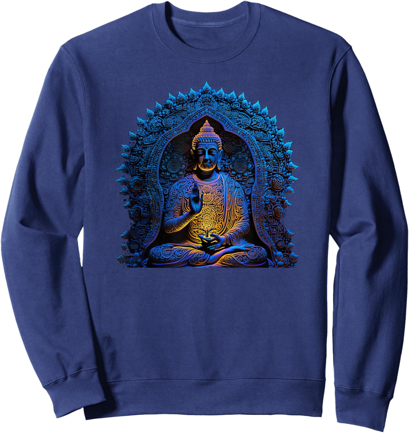 Buddha Statue Yoga Buddhist Zen Buddhism Meditation Sweatshirt - Sweatshirt | Navy