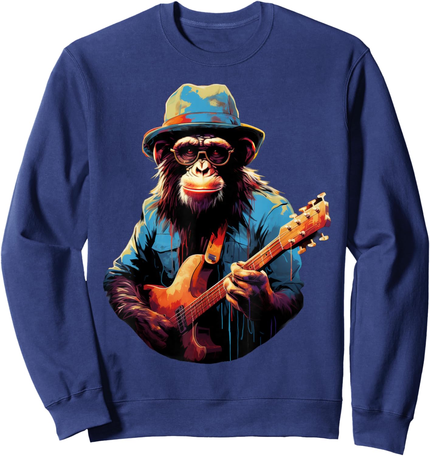 Cute Monkey Playing Guitar Monkeys Musician Music Sweatshirt - Sweatshirt | Navy
