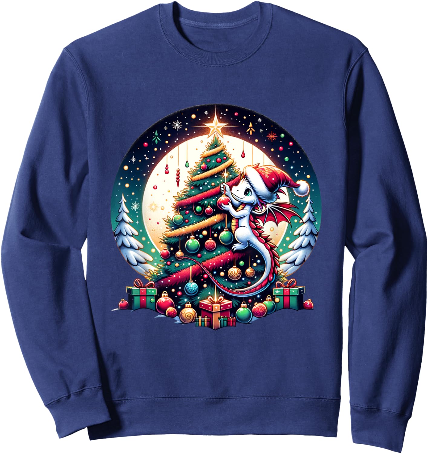 Christmas Dragon Decorates Christmas Tree - Merry Christmas Sweatshirt - Sweatshirt | Navy