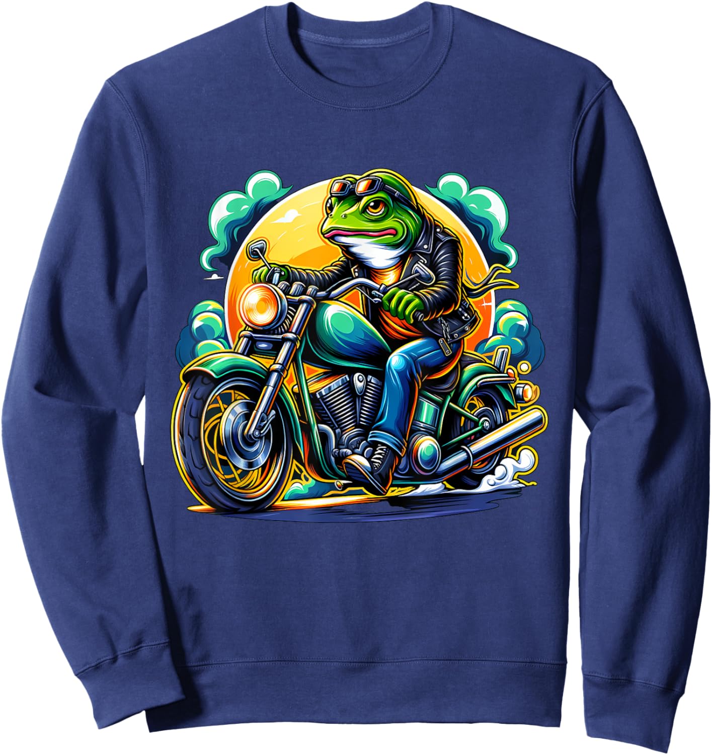 Biker Frog Riding Motorbike Sweatshirt - Sweatshirt | Navy