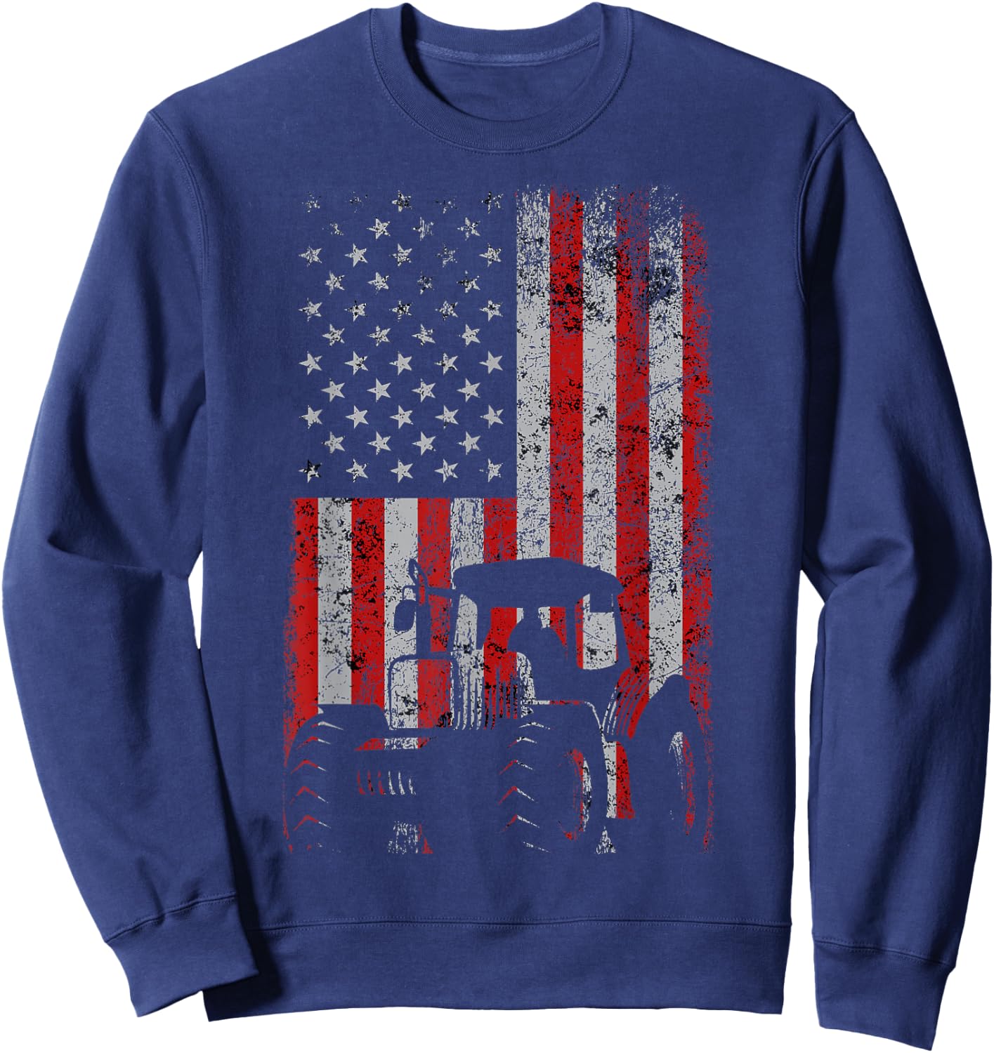 Retro American Flag Tractor Gift Men Women Tractor Farm Small Sweatshirt - Sweatshirt | Navy