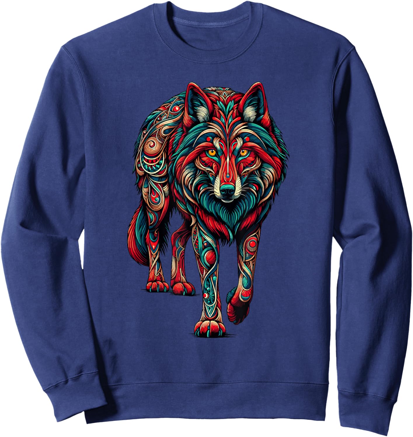 Mandala Art Red Wolf Lover Wolves Sweatshirt - Sweatshirt | Navy