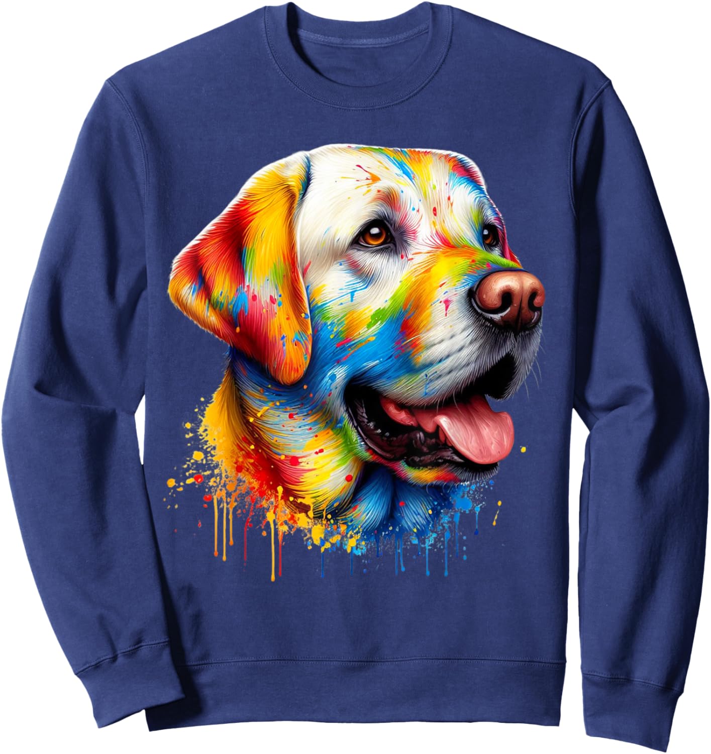 Colorful Canine Chaos: Labrador Retriever Frenzy Sweatshirt - Sweatshirt | Navy