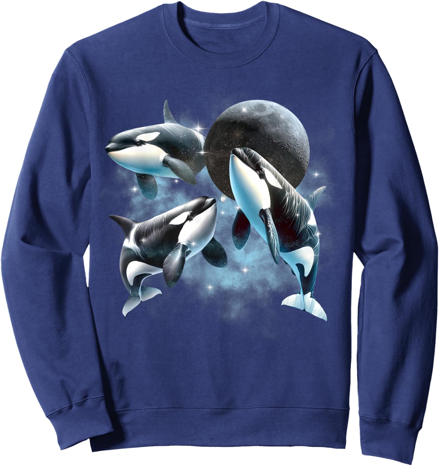 Three Orcas Howling The Moon Vintage 90s Sea Animal Moon Sweatshirt - Sweatshirt | Navy