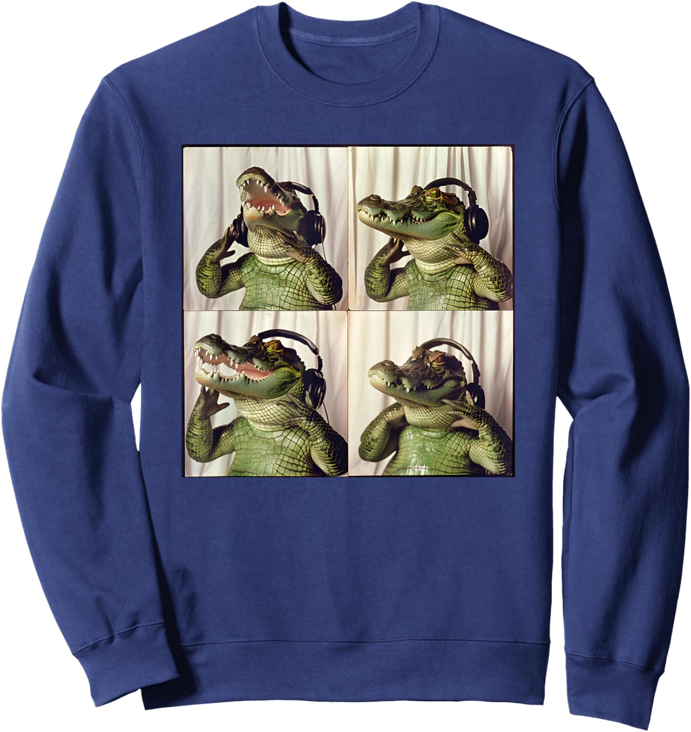 Alligator With Headphones Animal Photobooth Cool Gator Sweatshirt - Sweatshirt | Navy