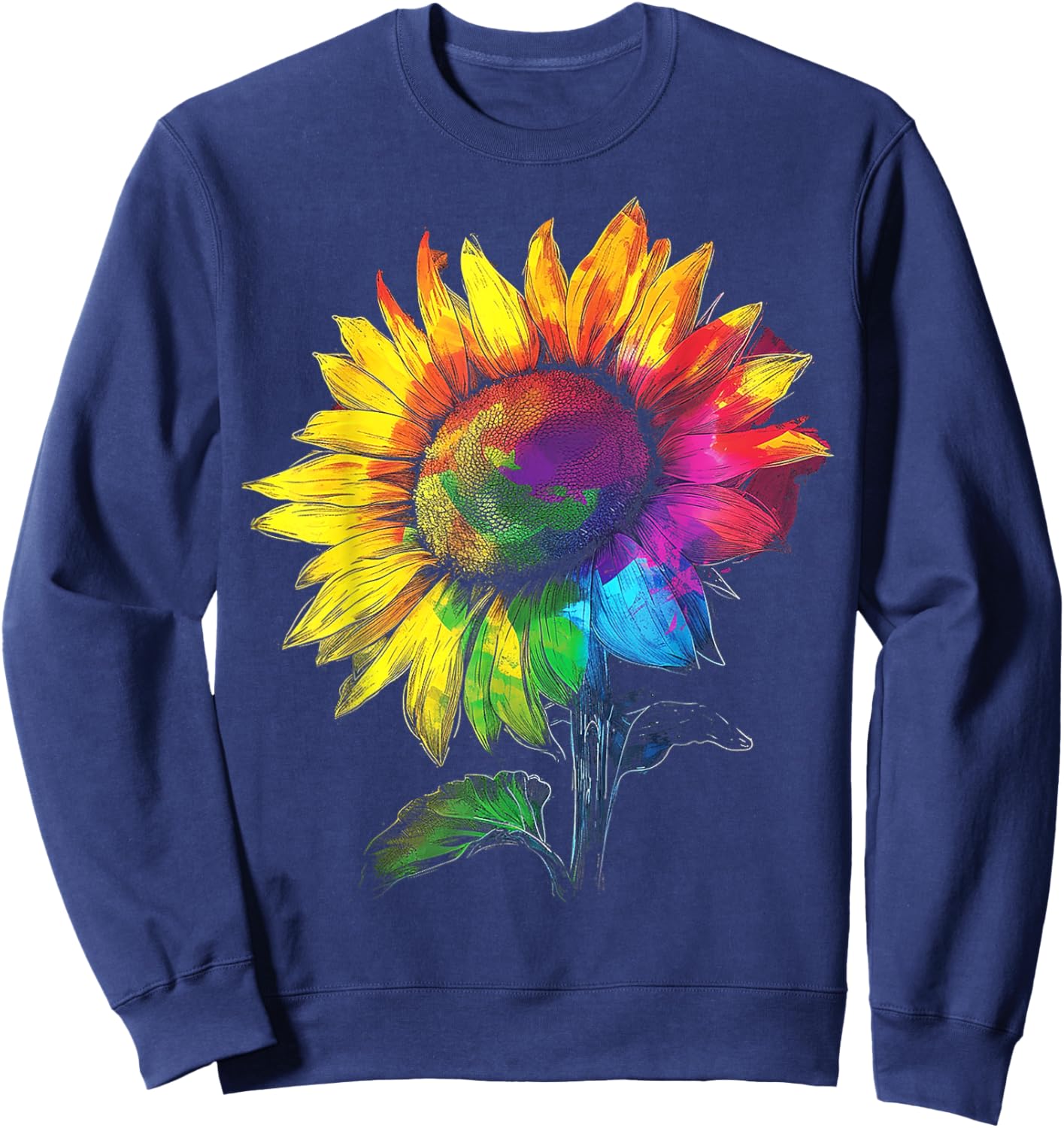 Sunflower Colorful Nature Art Graphic Sunflower Sweatshirt - Sweatshirt | Navy
