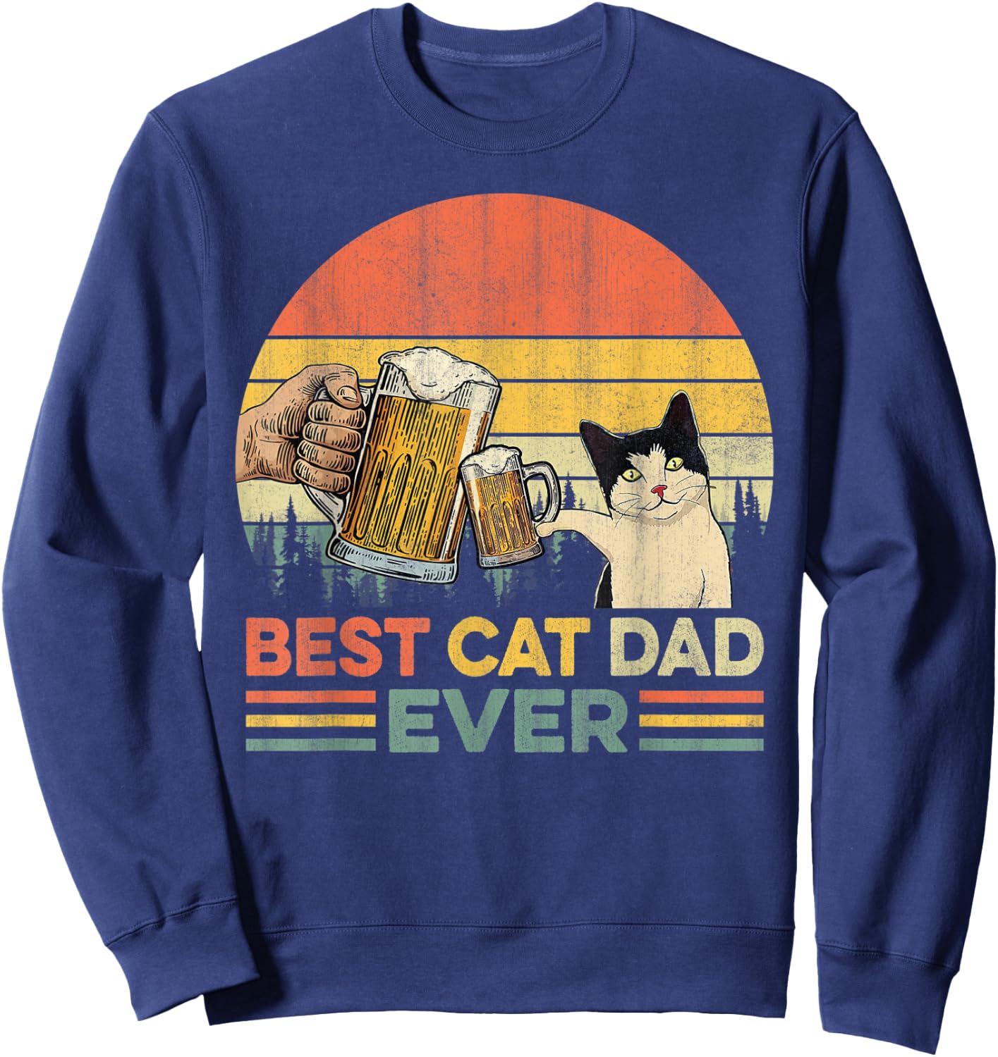 Vintage Best Cat Dad Ever Funny Beer Drinking Men Sweatshirt - Sweatshirt | Navy