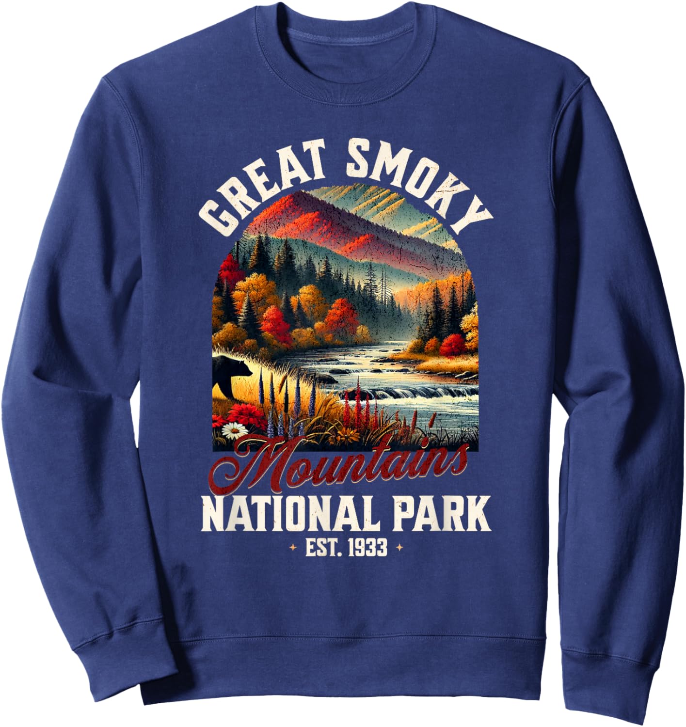 Retro Great Smoky Mountains National Park | Vintage USA Sweatshirt - Sweatshirt | Navy