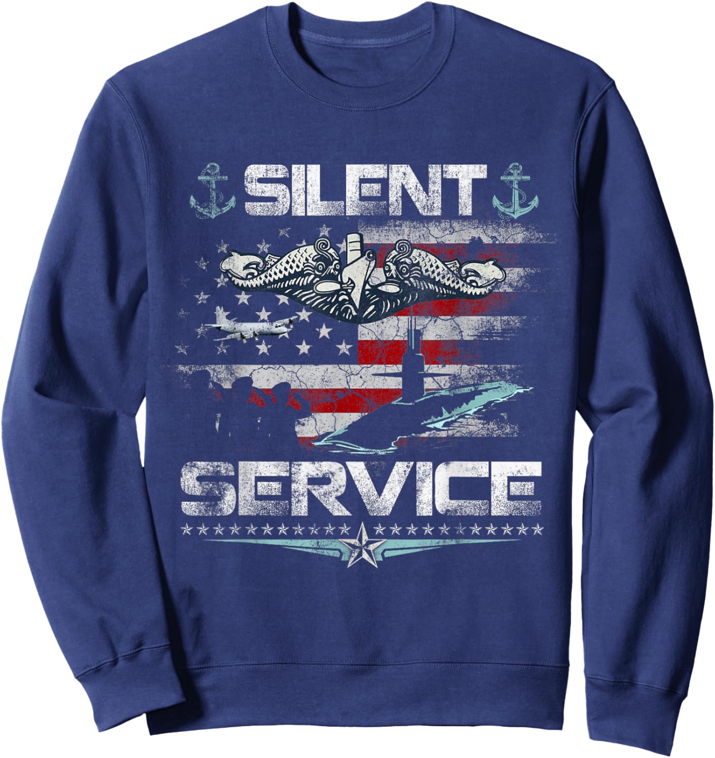 U.S Submarines Silent Service Flag Patriotic Veterans Day Sweatshirt - Sweatshirt | Navy