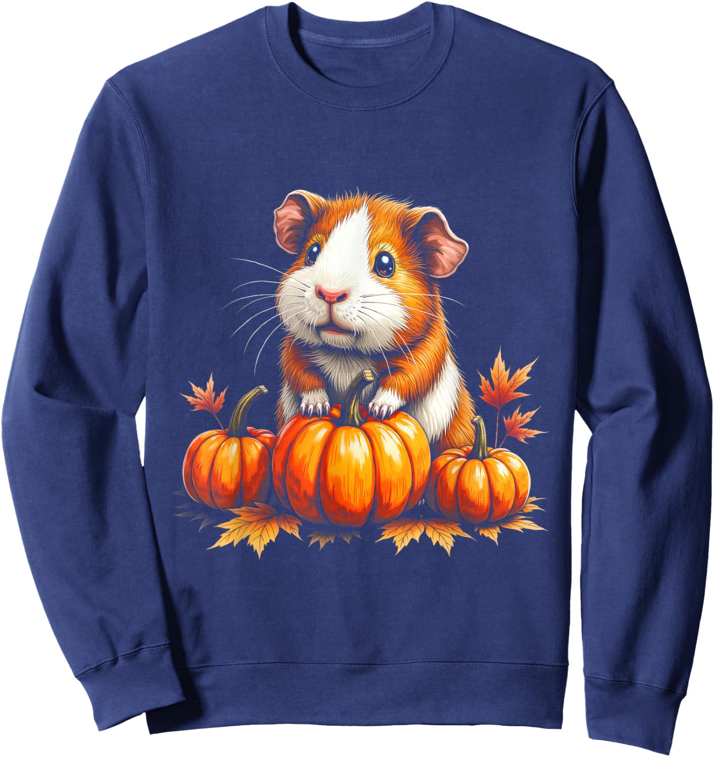 Cute Guinea Pig Fall Vibes Autumn Pumpkins Thanksgiving Sweatshirt - Sweatshirt | Navy
