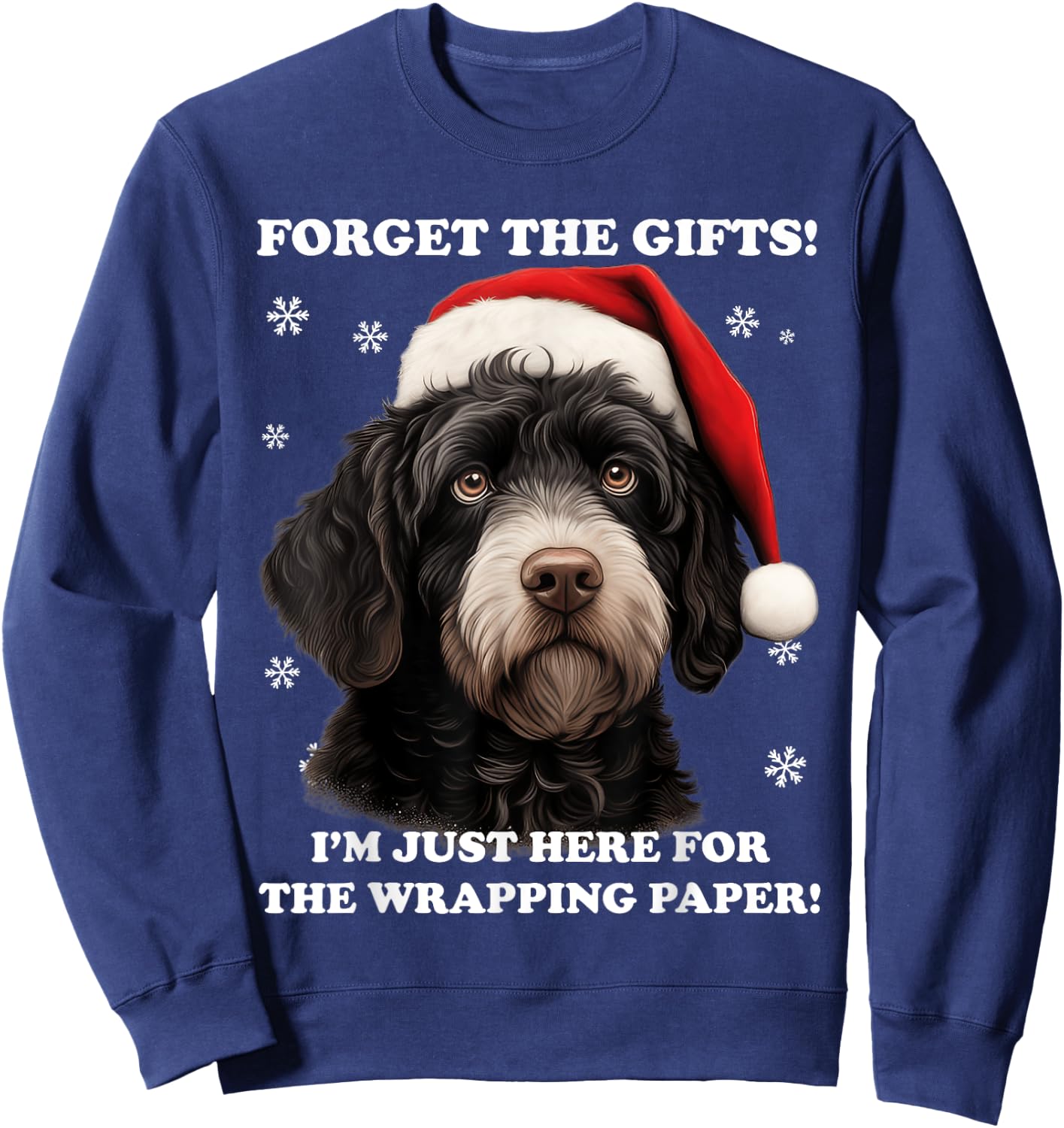 Portuguese water dog with Christmas hat Funny dog Christmas Sweatshirt - Sweatshirt | Navy