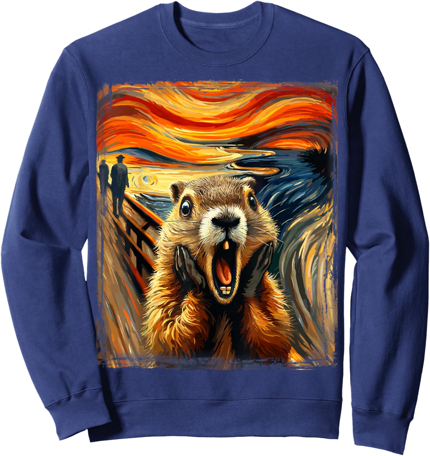 Scream Parody Funny Animal Painting Artistic Groundhog Day Sweatshirt - Sweatshirt | Navy