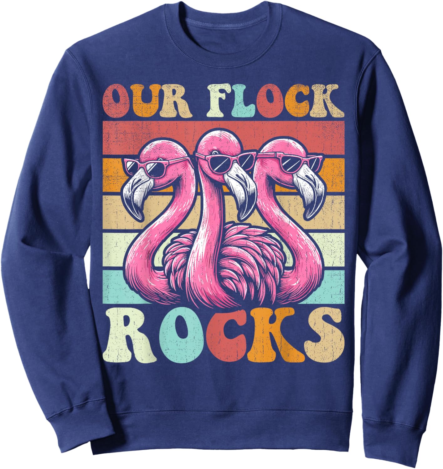 Our Flock Rocks Flamingo Matching Family Vacation Sweatshirt - Sweatshirt | Navy