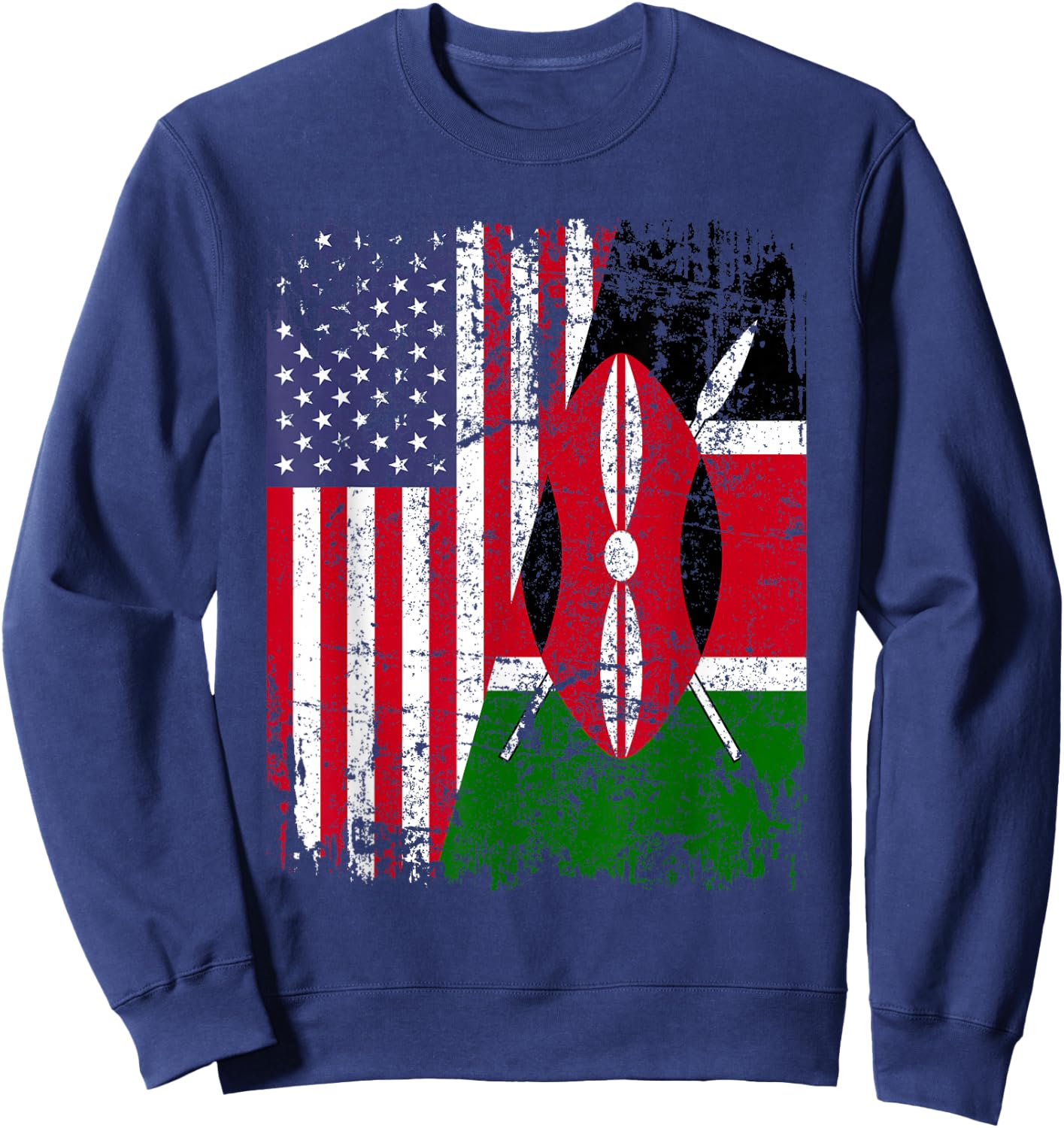 KENYAN ROOTS | Half American Flag | KENYA Sweatshirt - Sweatshirt | Navy