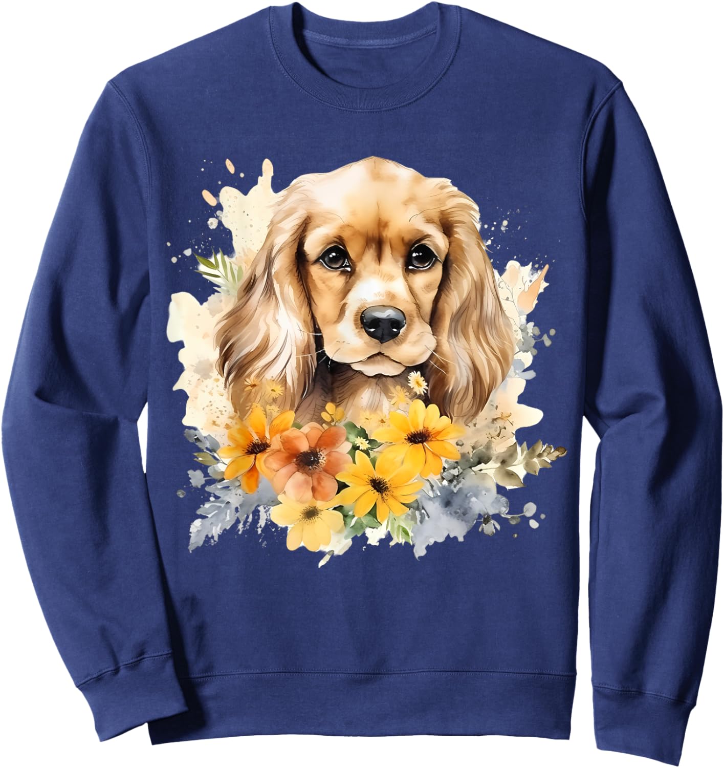 Watercolor English Cocker Spaniel Puppy Sweatshirt - Sweatshirt | Navy