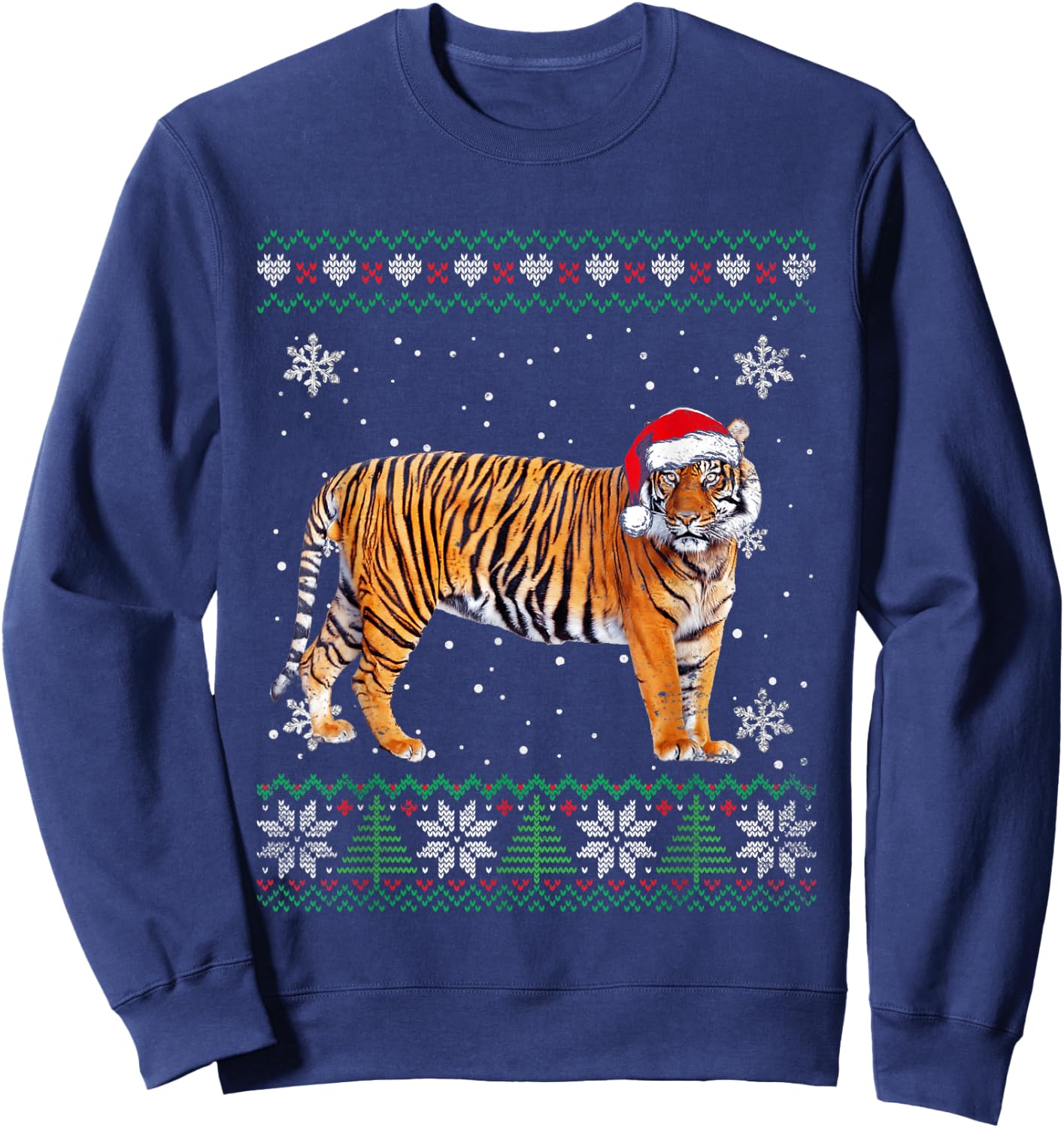 Santa Tiger Ugly Sweater Animals Christmas Pajama Sweatshirt - Sweatshirt | Navy