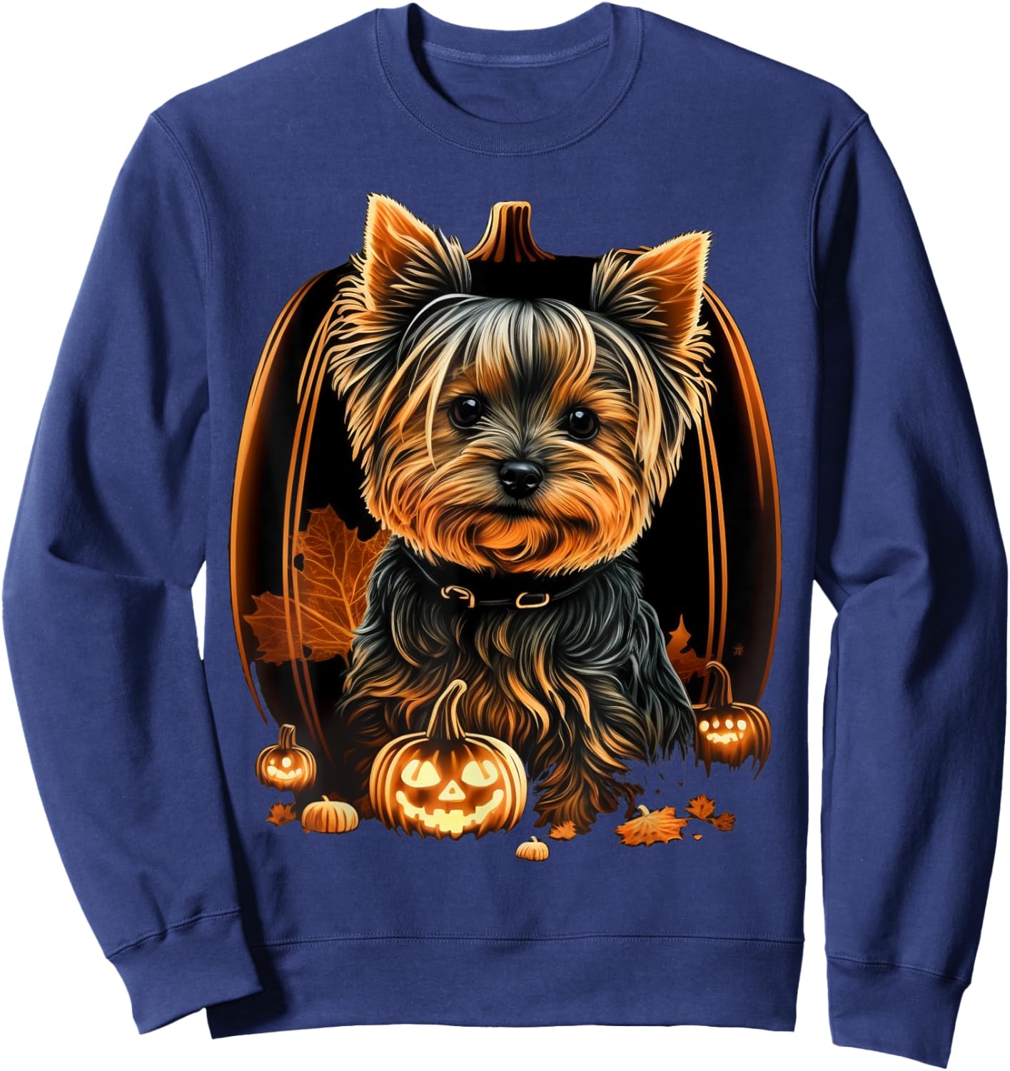 Pumpkin Yorkie Costume on Yorkshire Terrier Halloween Sweatshirt - Sweatshirt | Navy
