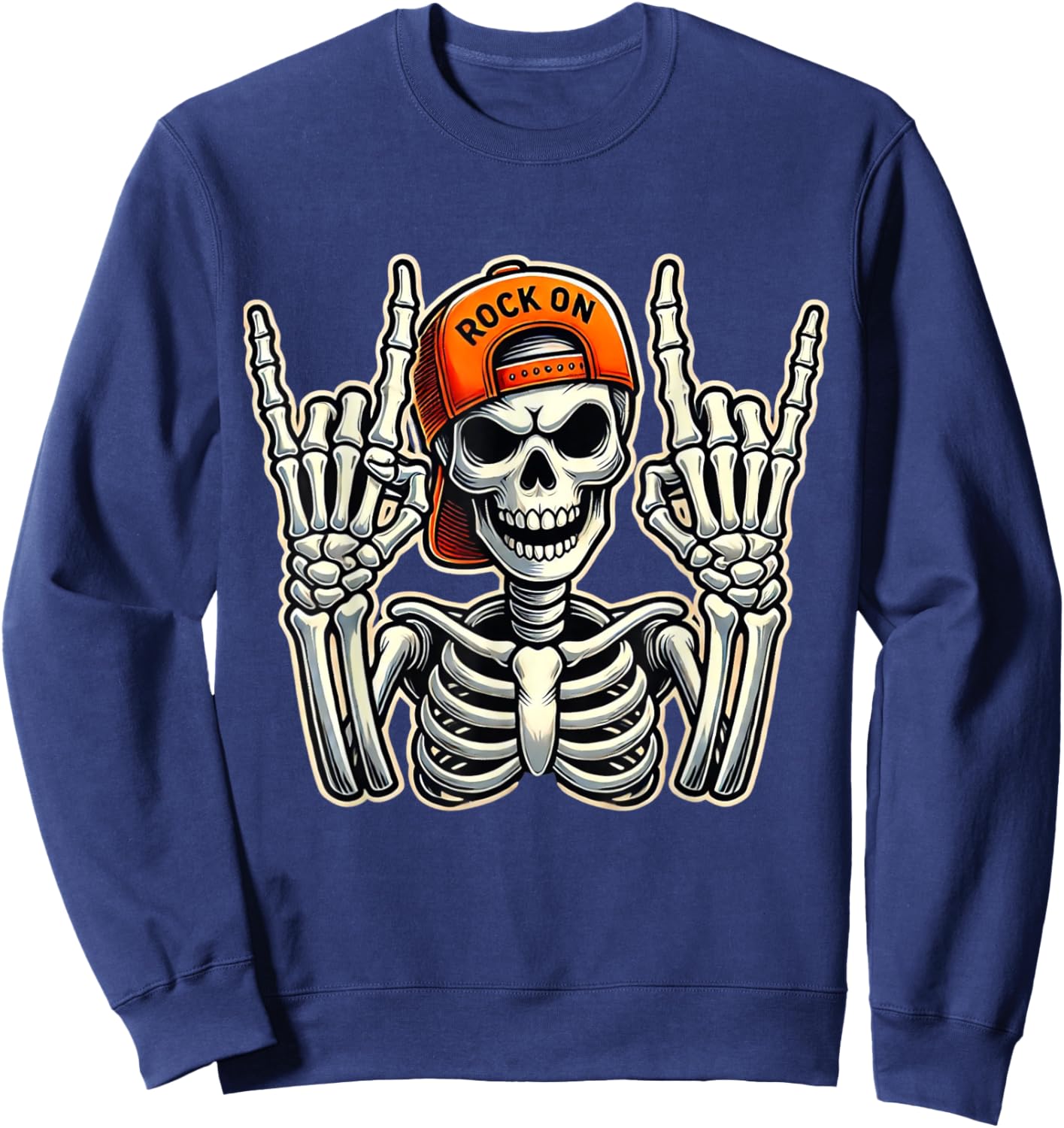 Cool Skeleton Rocker Skater Cap Halloween Punk Rock Sweatshirt - Sweatshirt | Navy