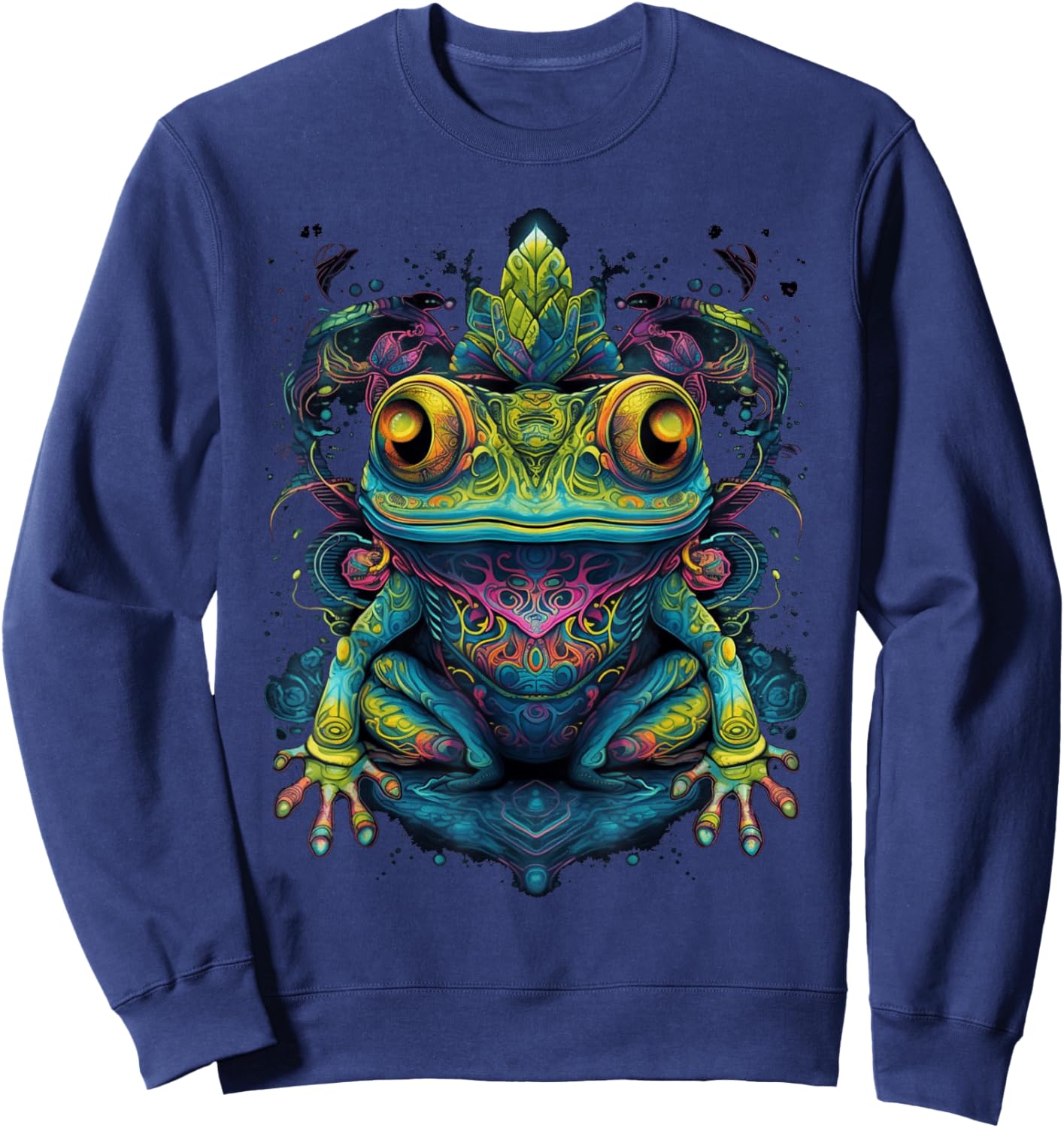 Colorful Frog | Psychedelic Art Trippy Hippie Men Women Sweatshirt - Sweatshirt | Navy