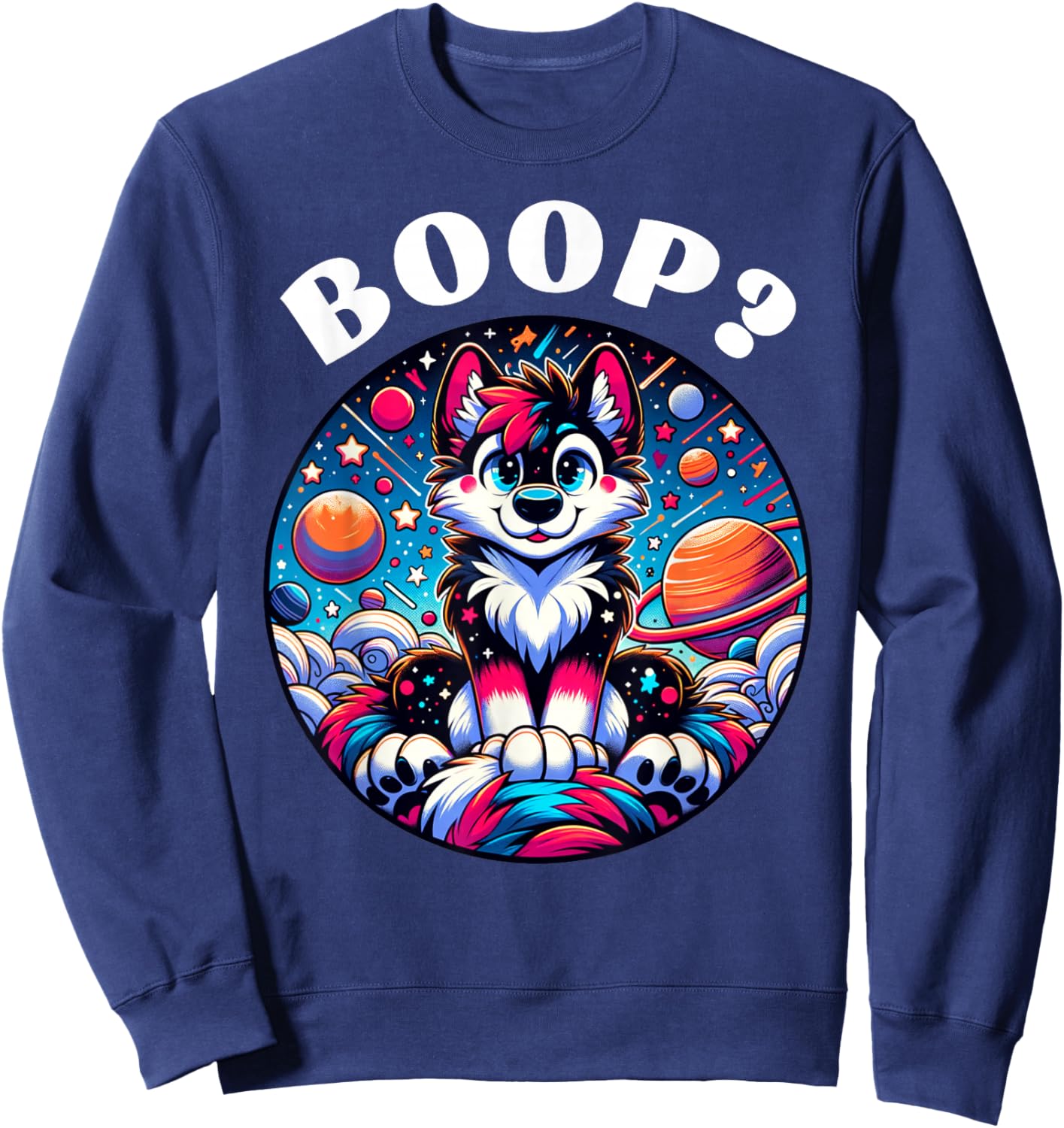 Boop? Cute Furry Fandom Convention Pride Wolf Furries Sweatshirt - Sweatshirt | Navy