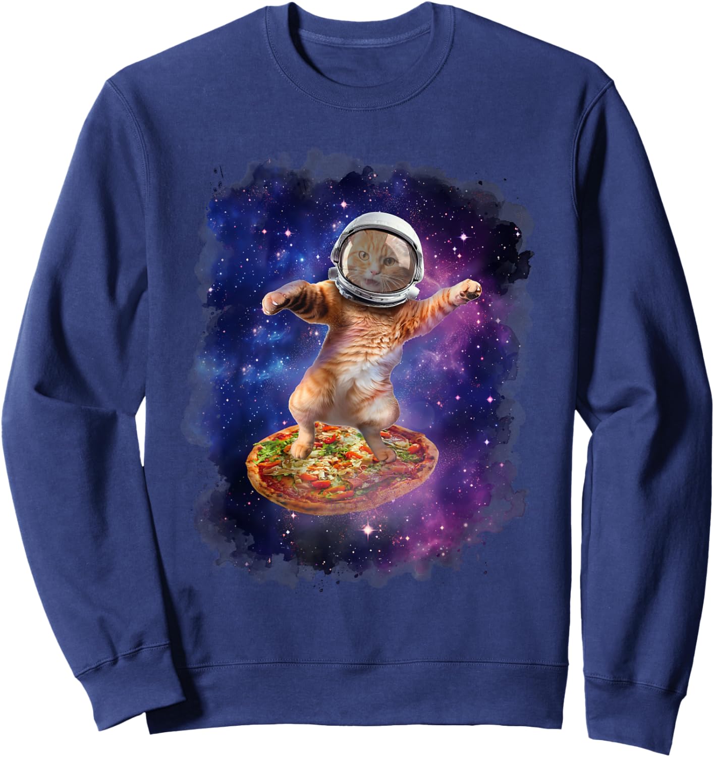 Cat Flying A Pizza - Cat Lover Kitten Owner Kitty Men Women Kids Sweatshirt - Sweatshirt | Navy