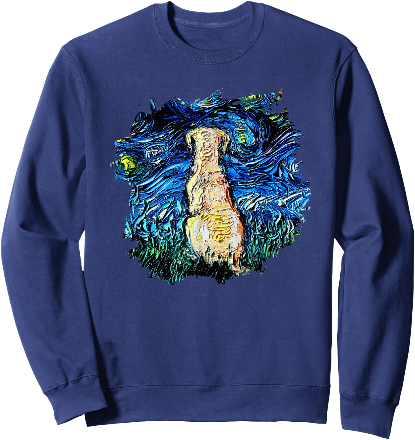 Yellow Labrador Starry Night Impressionist Dog Art by Aja Women Kids Sweatshirt - Sweatshirt | Navy