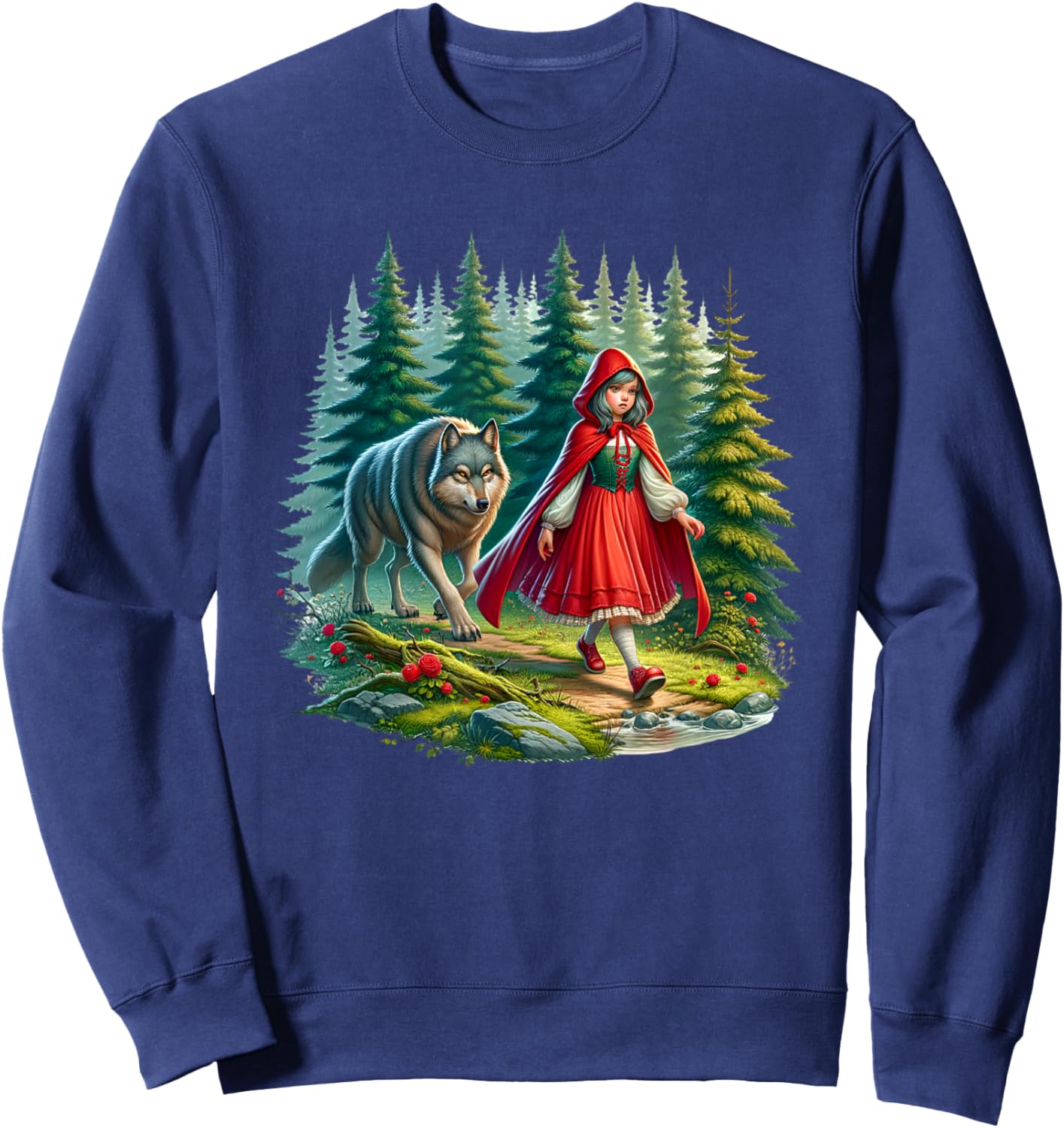 Little Red Riding Hood Stalked by Wolf Halloween Costume Sweatshirt - Sweatshirt | Navy