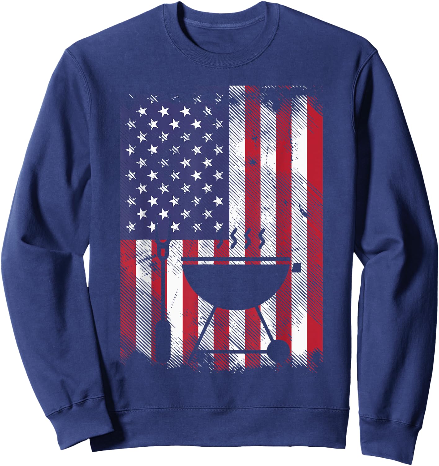 American Flag Bbq Grill Vintage Grilling Smoking Patriotic Men Sweatshirt - Sweatshirt | Navy