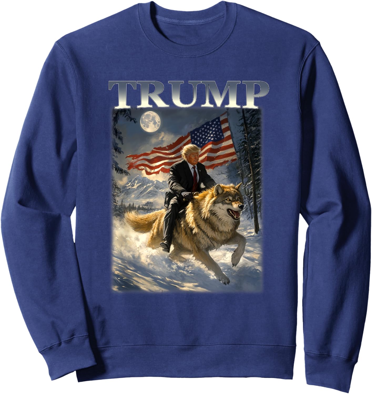 Donald Trump 2024 Riding Wolf American Flag Sweatshirt - Sweatshirt | Navy