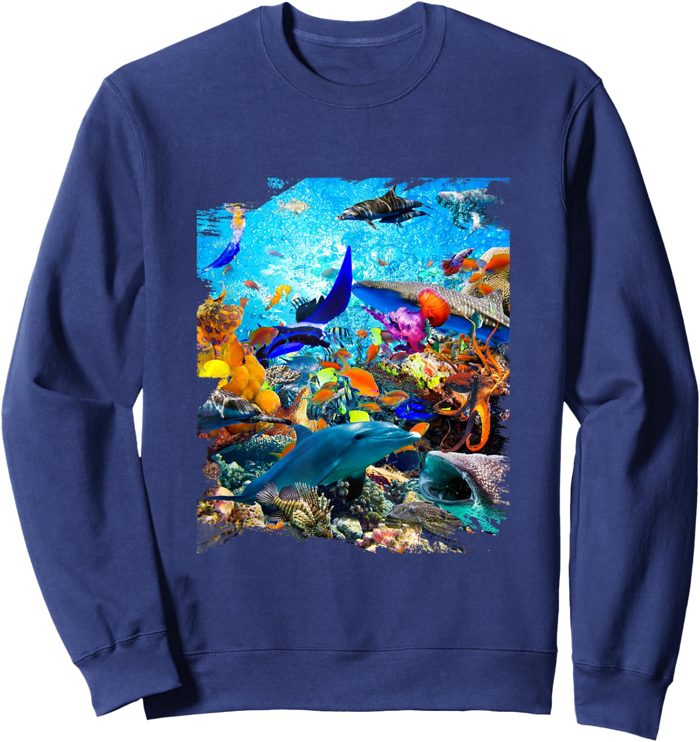 Ocean Dolphin Shark Turtle Coral Sea Fish Orca Whale Reef Sweatshirt - Sweatshirt | Navy