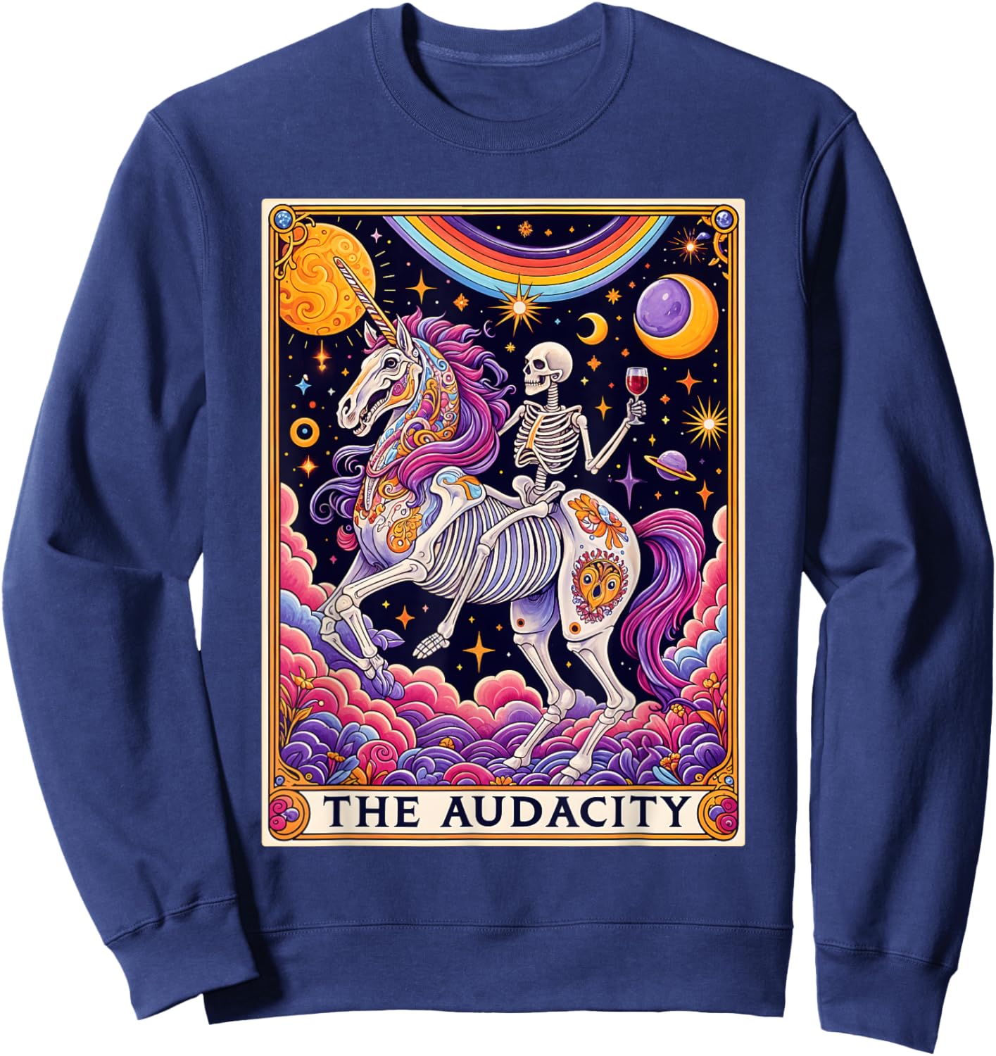 The Audacity Tarot Card Shirt Rainbow Skeleton Unicorn Lover Sweatshirt - Sweatshirt | Navy